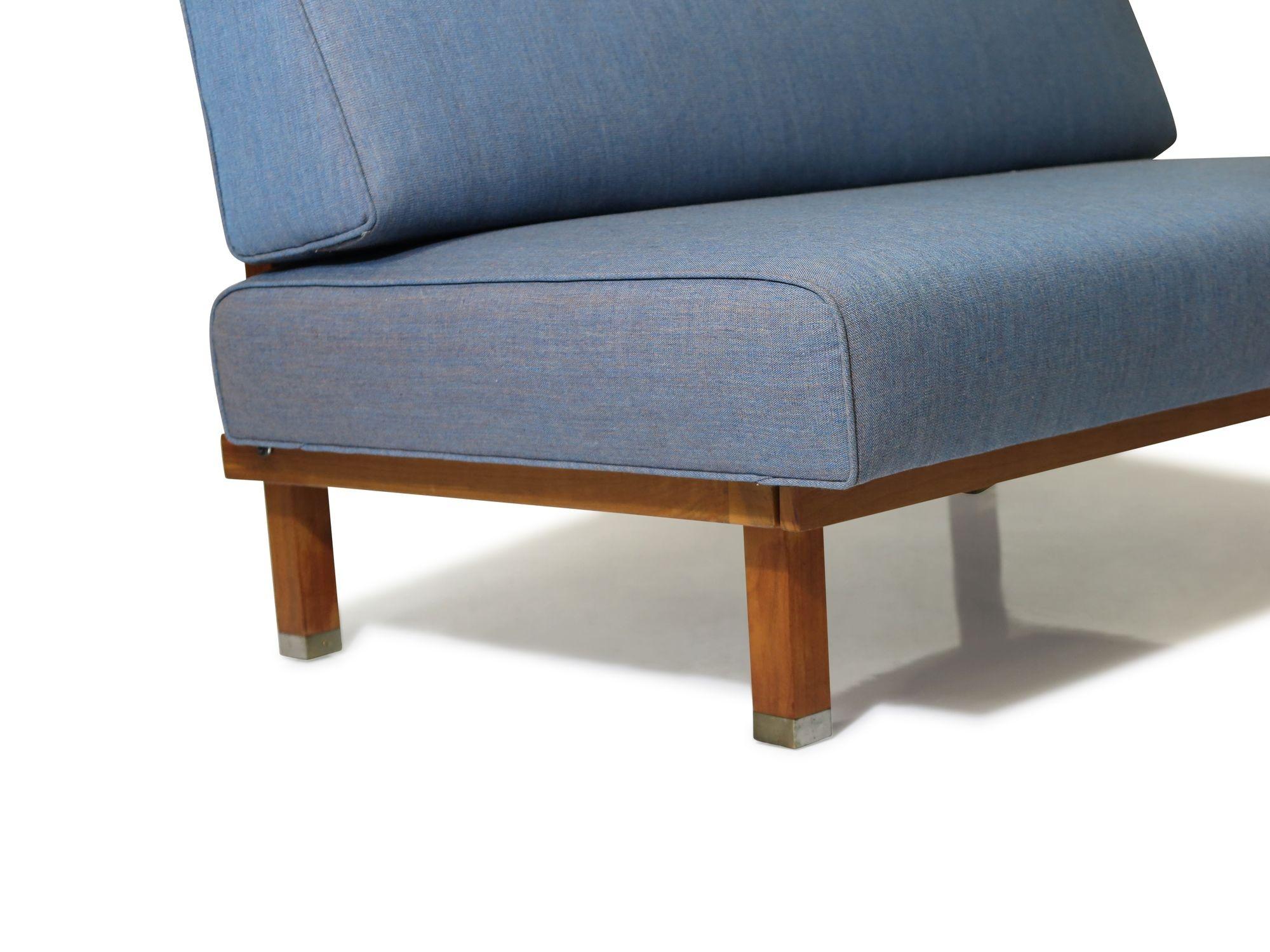20th Century Mid Century Armless Loveseat Settee in Blue For Sale