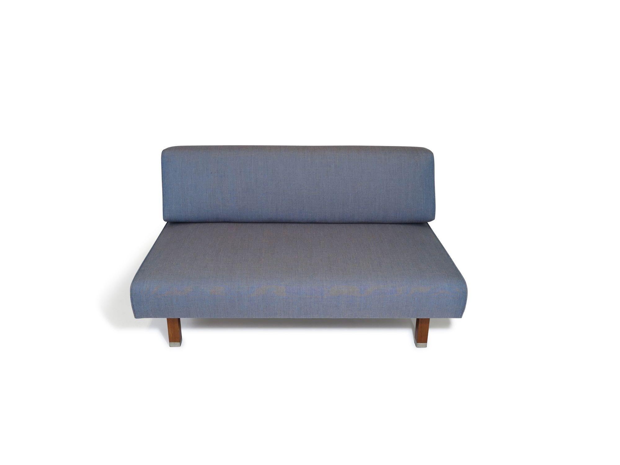 Mid Century Armless Loveseat Settee in Blue For Sale 1