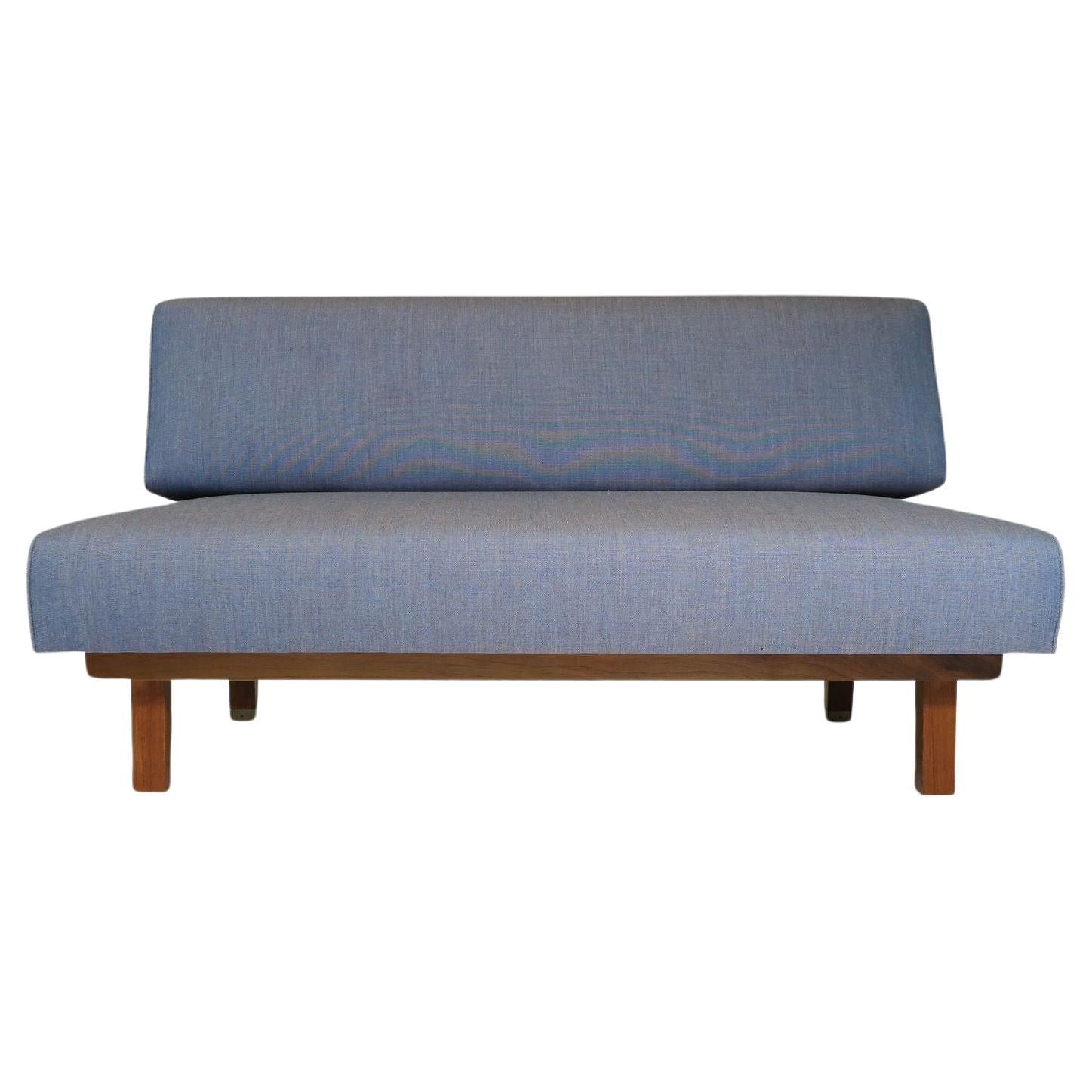 Mid Century Armless Loveseat Settee in Blue For Sale