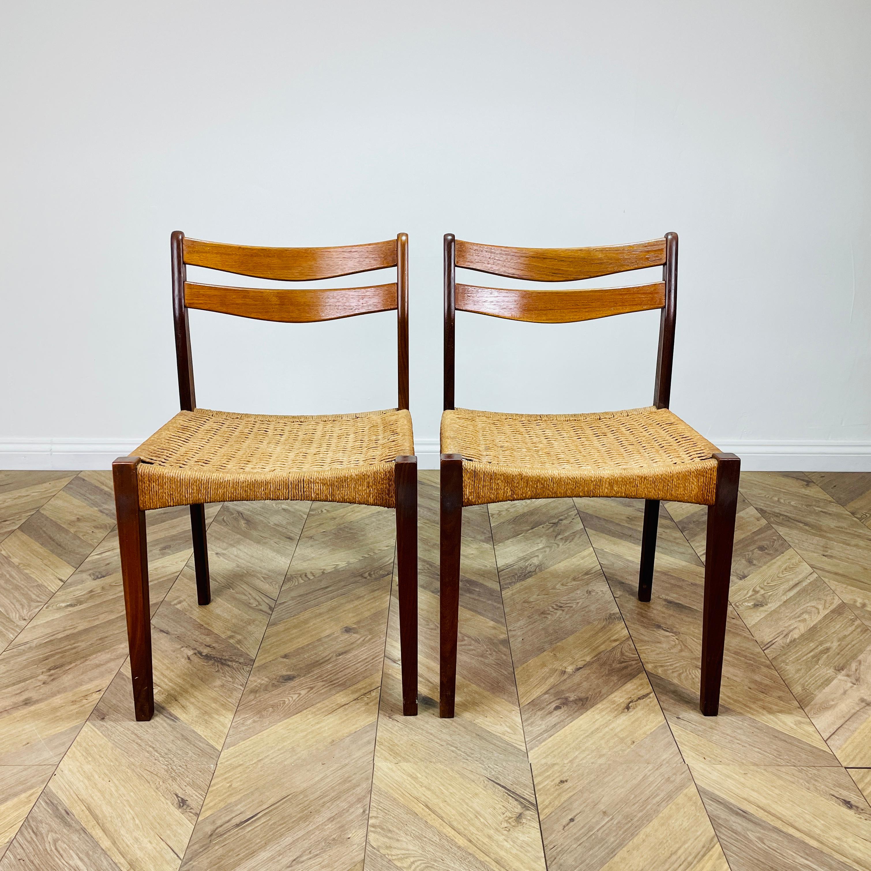 Papercord Midcentury Arne Hovmand Olsen for Mogens Kold Danish Dining Chairs, Set of 2