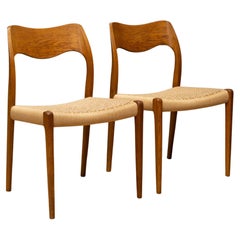 Mid-Century Arne Hovmand-Olsen Teak and Rush Dining Chairs C.1960-a Pair