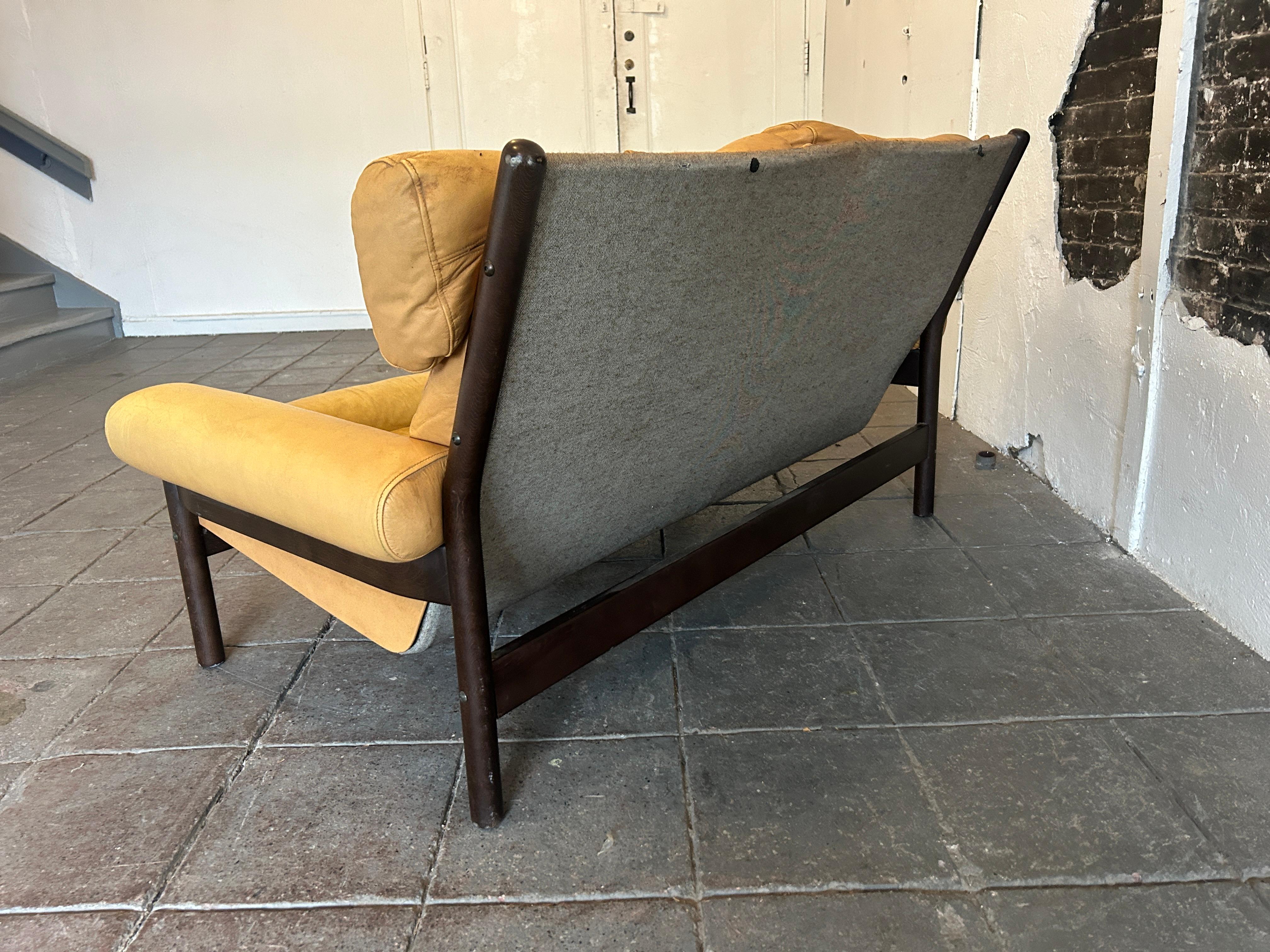 Mid-20th Century Mid Century Arne Norell Style Leather Sling Safari Sofa Loveseat
