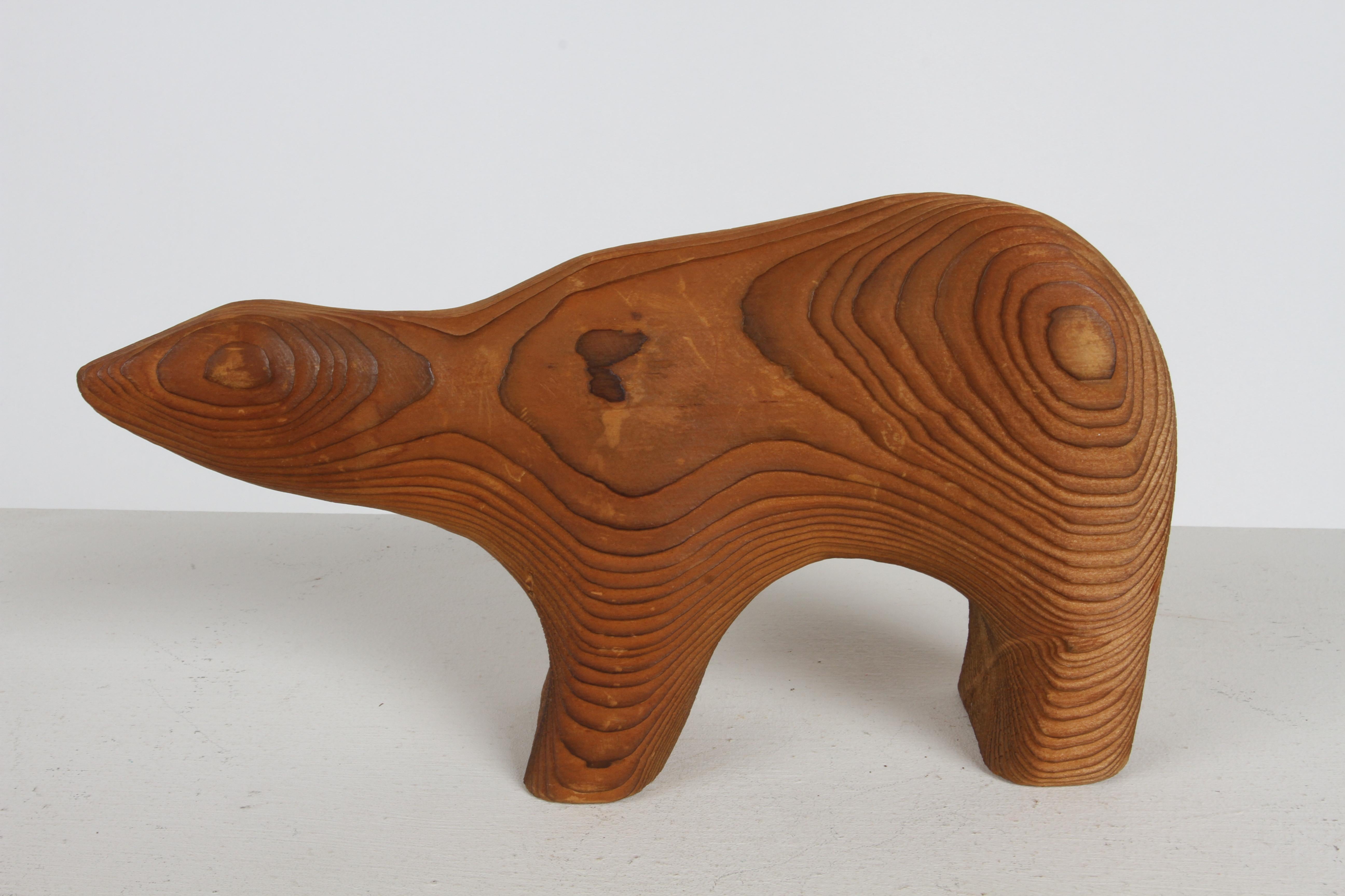 Mid-Century Arne Tjomsland Style Carved Cedar Bear Cub Sculpture - Cerd Canada For Sale 6