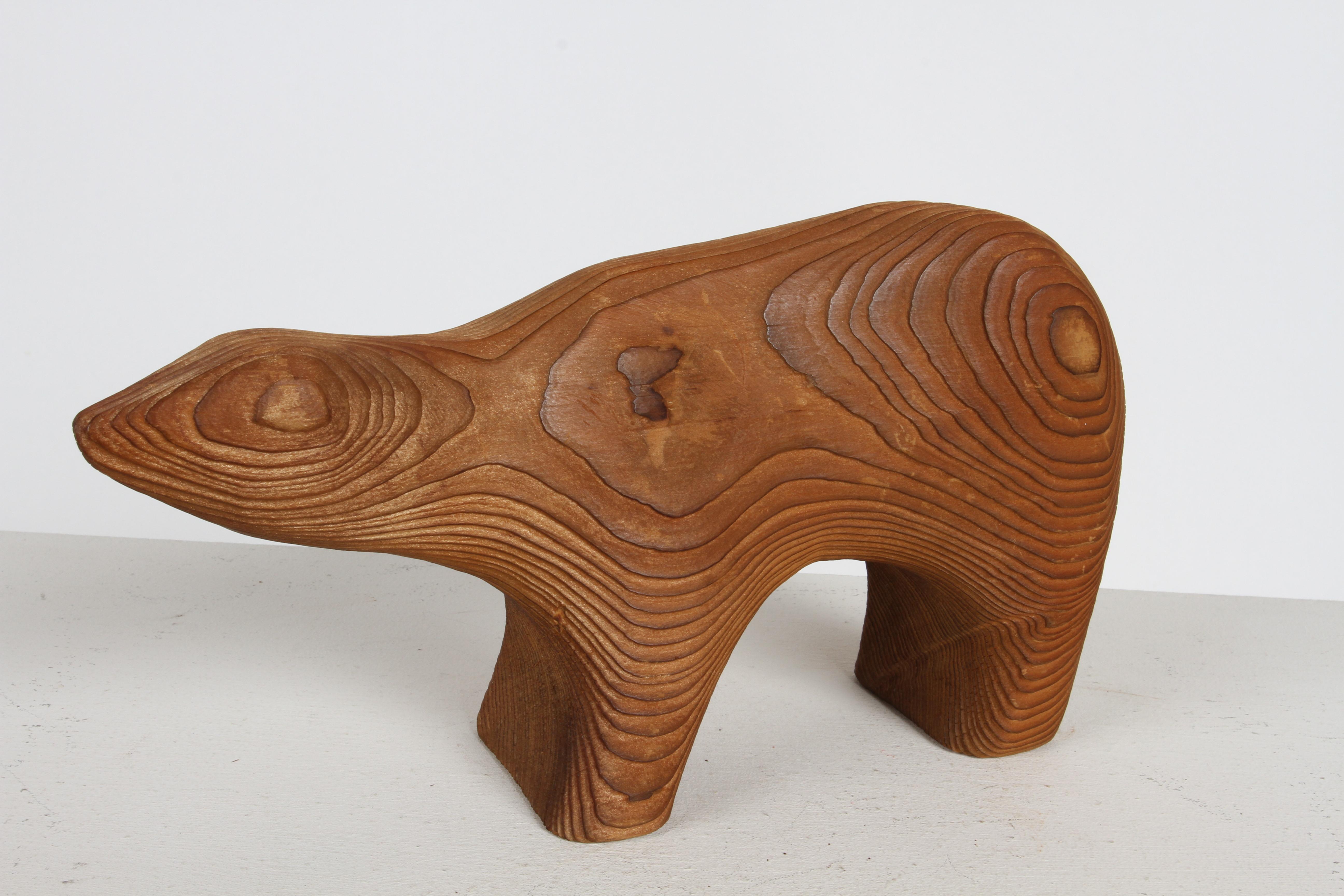 Mid-Century Modern Mid-Century Arne Tjomsland Style Carved Cedar Bear Cub Sculpture - Cerd Canada For Sale
