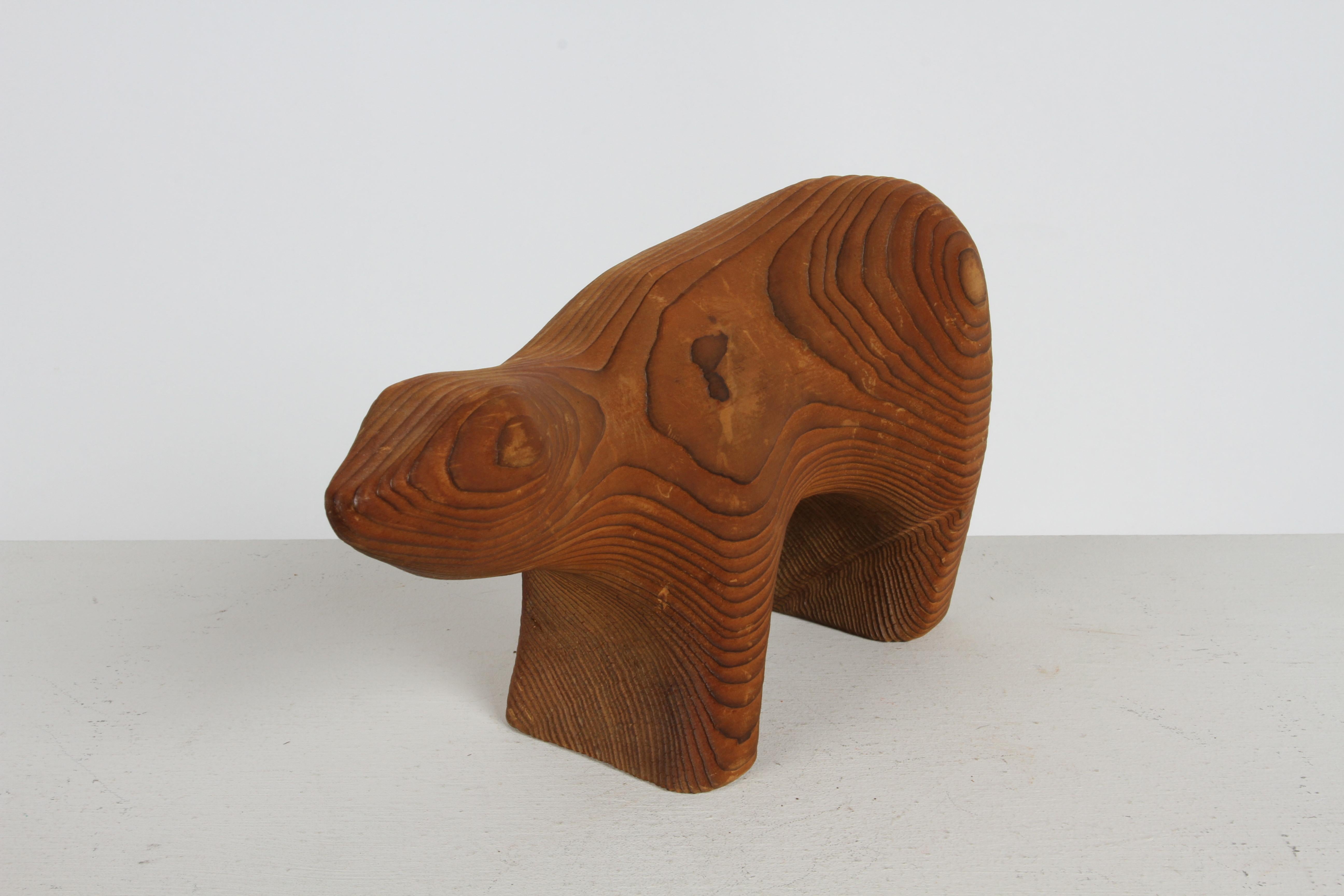 Canadian Mid-Century Arne Tjomsland Style Carved Cedar Bear Cub Sculpture - Cerd Canada For Sale