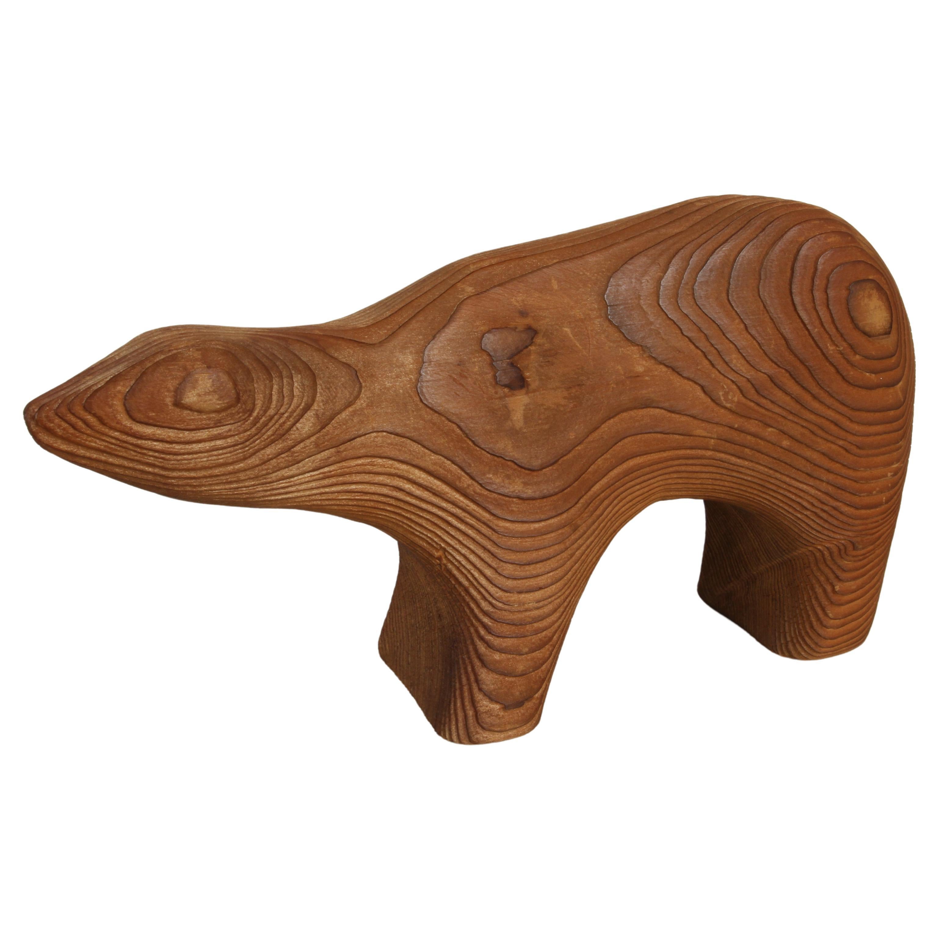 Mid-Century Arne Tjomsland Style Carved Cedar Bear Cub Sculpture - Cerd Canada For Sale