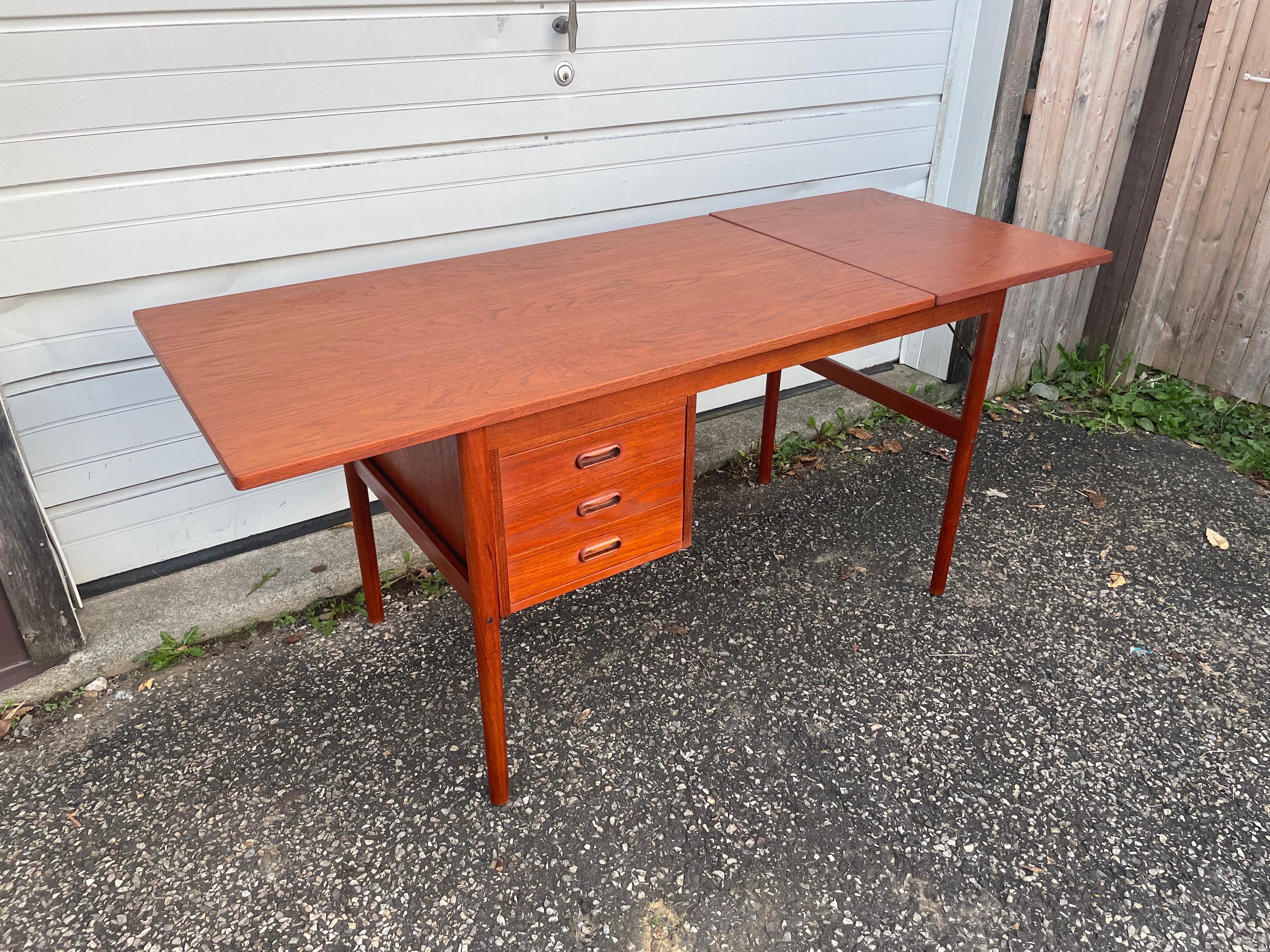 Mid Century Arne Vodder Style Danish Modern Teak Drop Leaf Desk For Sale 6