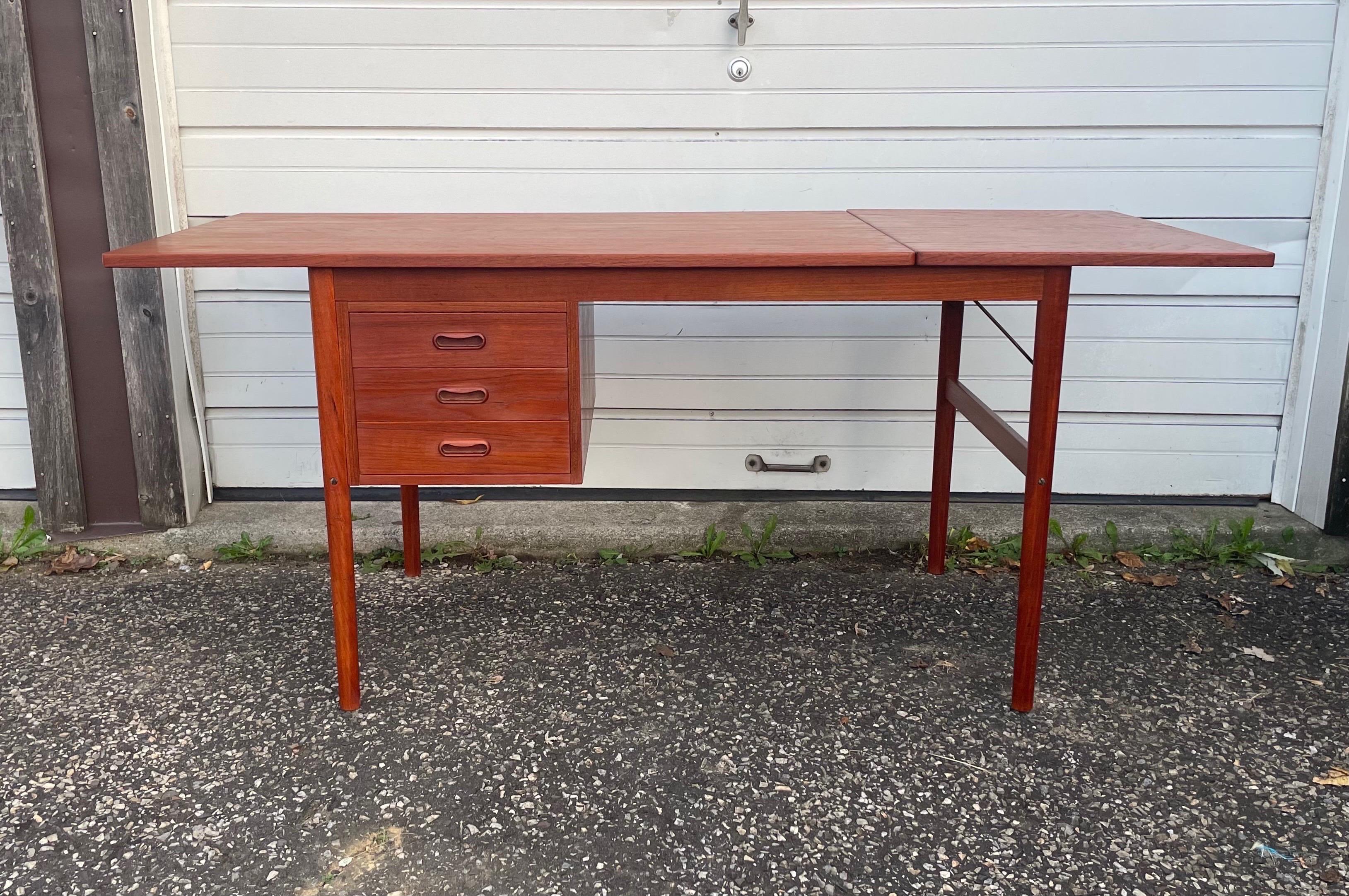 Mid-Century Modern Mid Century Arne Vodder Style Danish Modern Teak Drop Leaf Desk For Sale