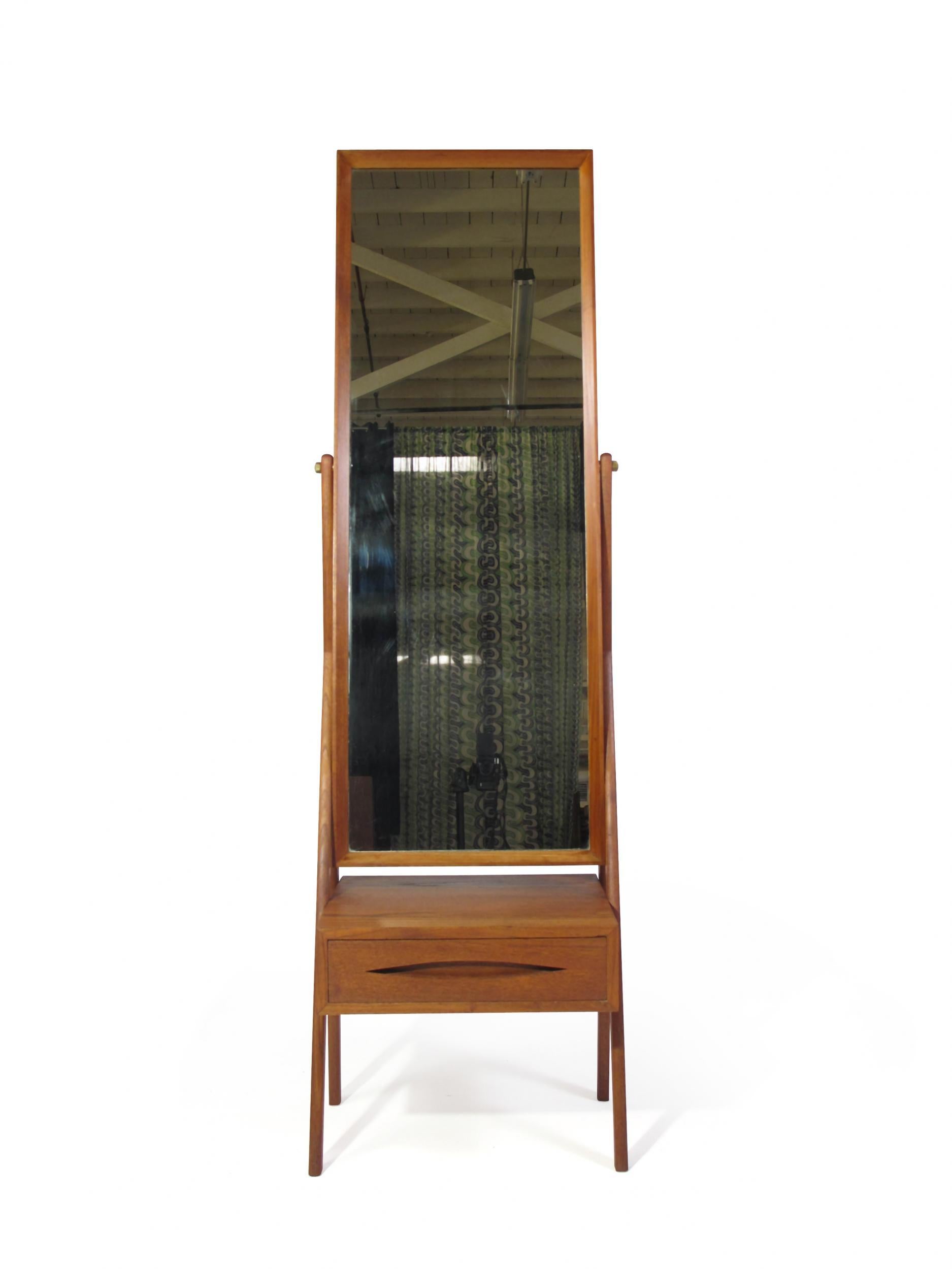 Scandinavian Modern Mid Century Arne Vodder Full Length Pivoting Teak Mirror