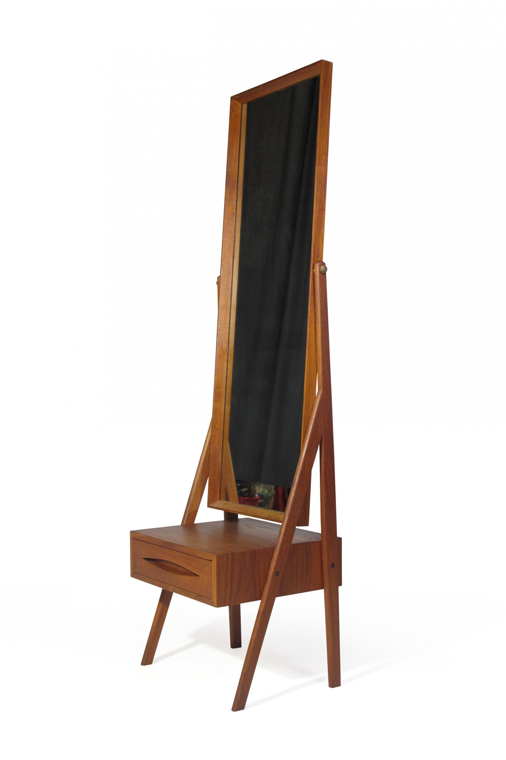 Oiled Mid Century Arne Vodder Full Length Pivoting Teak Mirror
