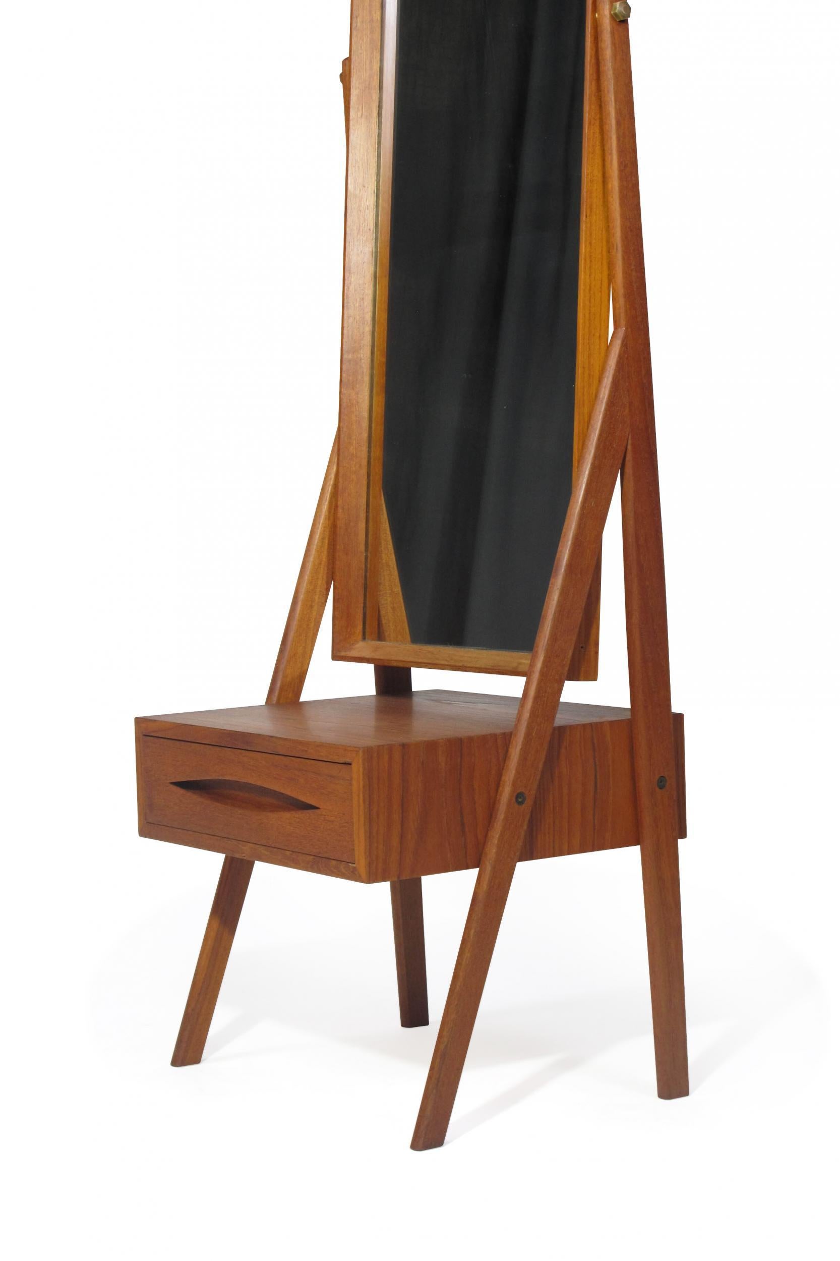 Mid Century Arne Vodder Full Length Pivoting Teak Mirror In Excellent Condition In Oakland, CA
