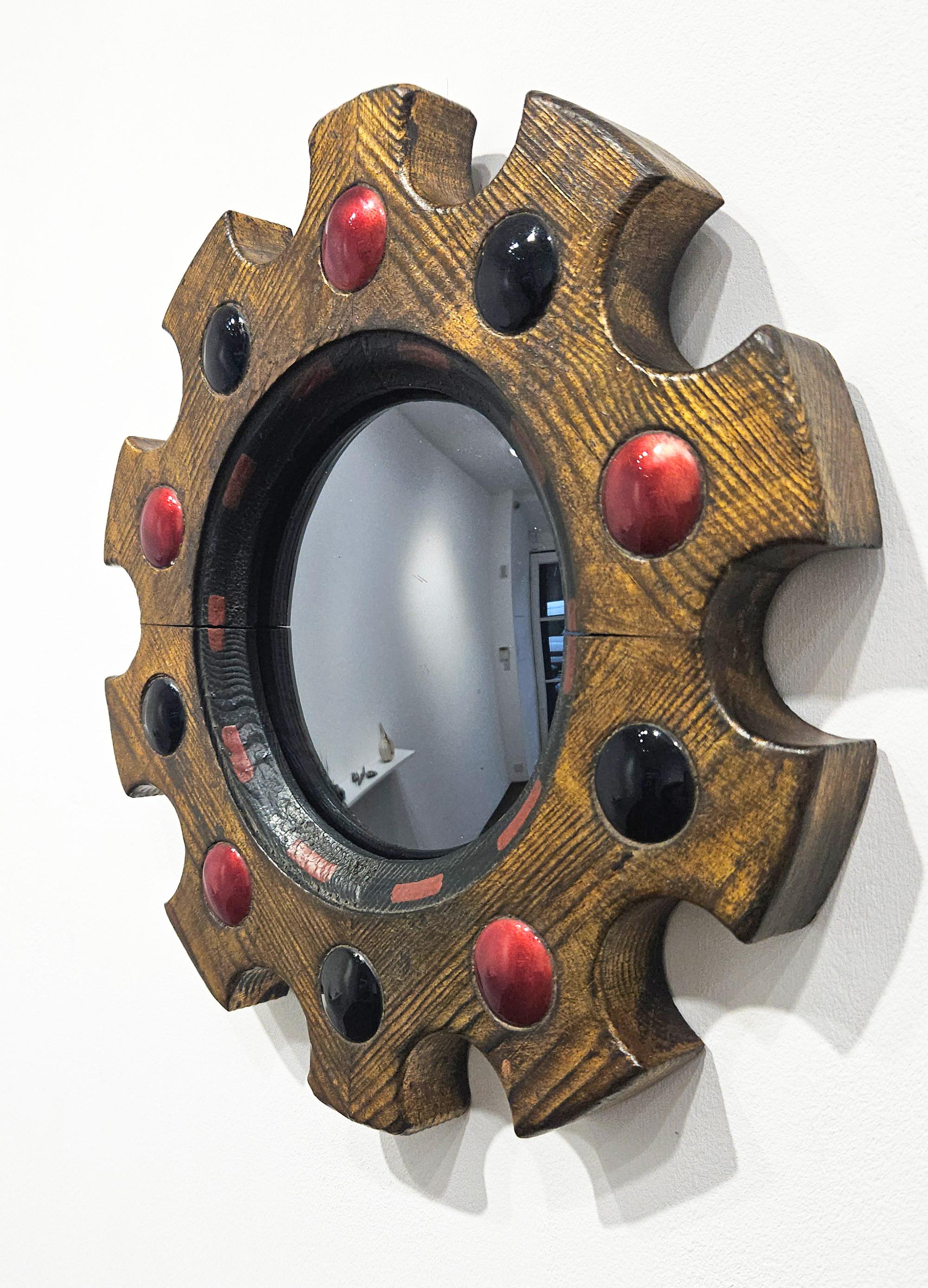 Espagnol Mid Century 'Arnolfini' Convex Witches Enamel Sunburst Mirror, Spain, 1950s en vente