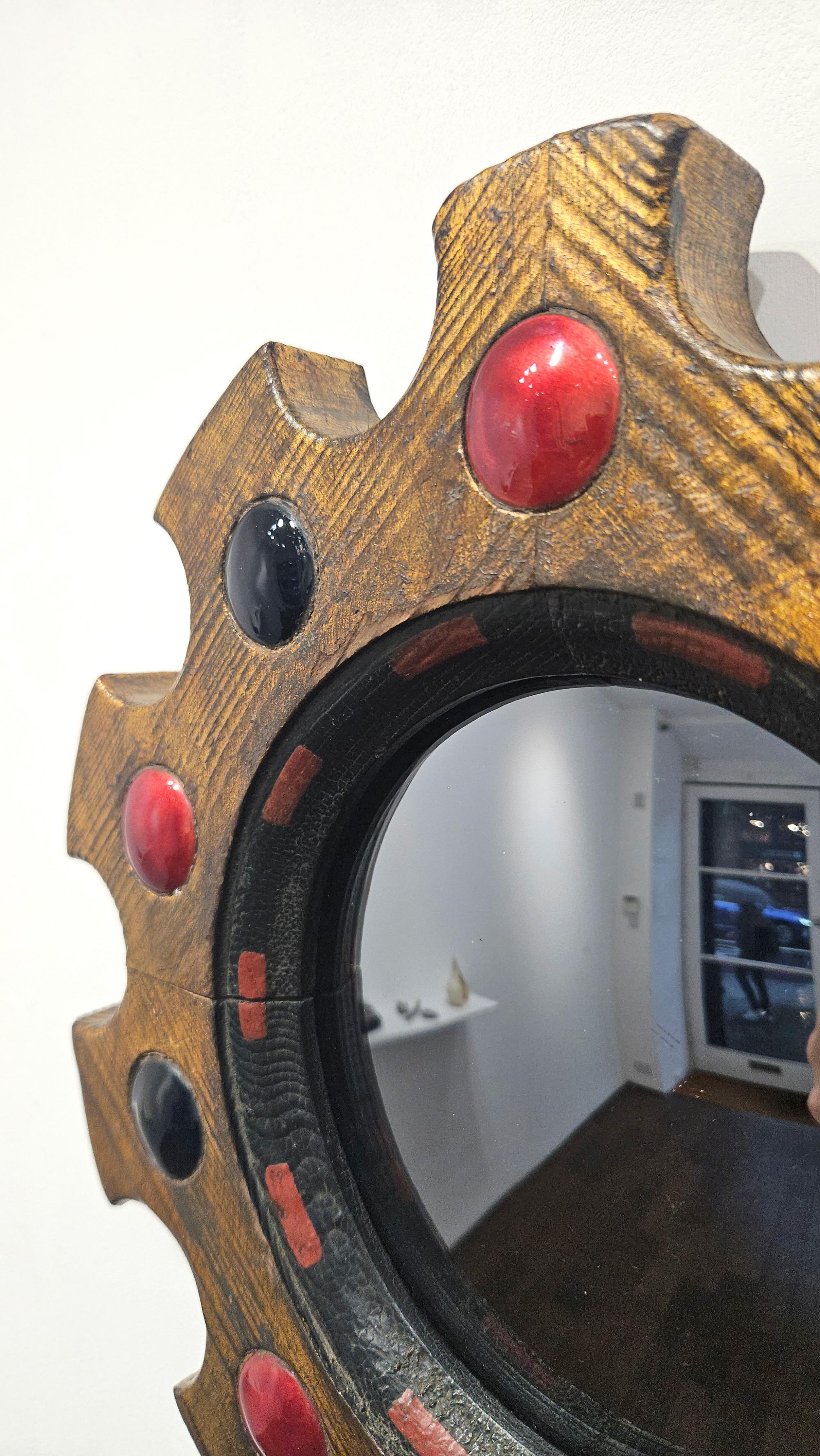 Mid Century 'Arnolfini' Convex Witches Enamel Sunburst Mirror, Spain, 1950s Bon état - En vente à London, GB