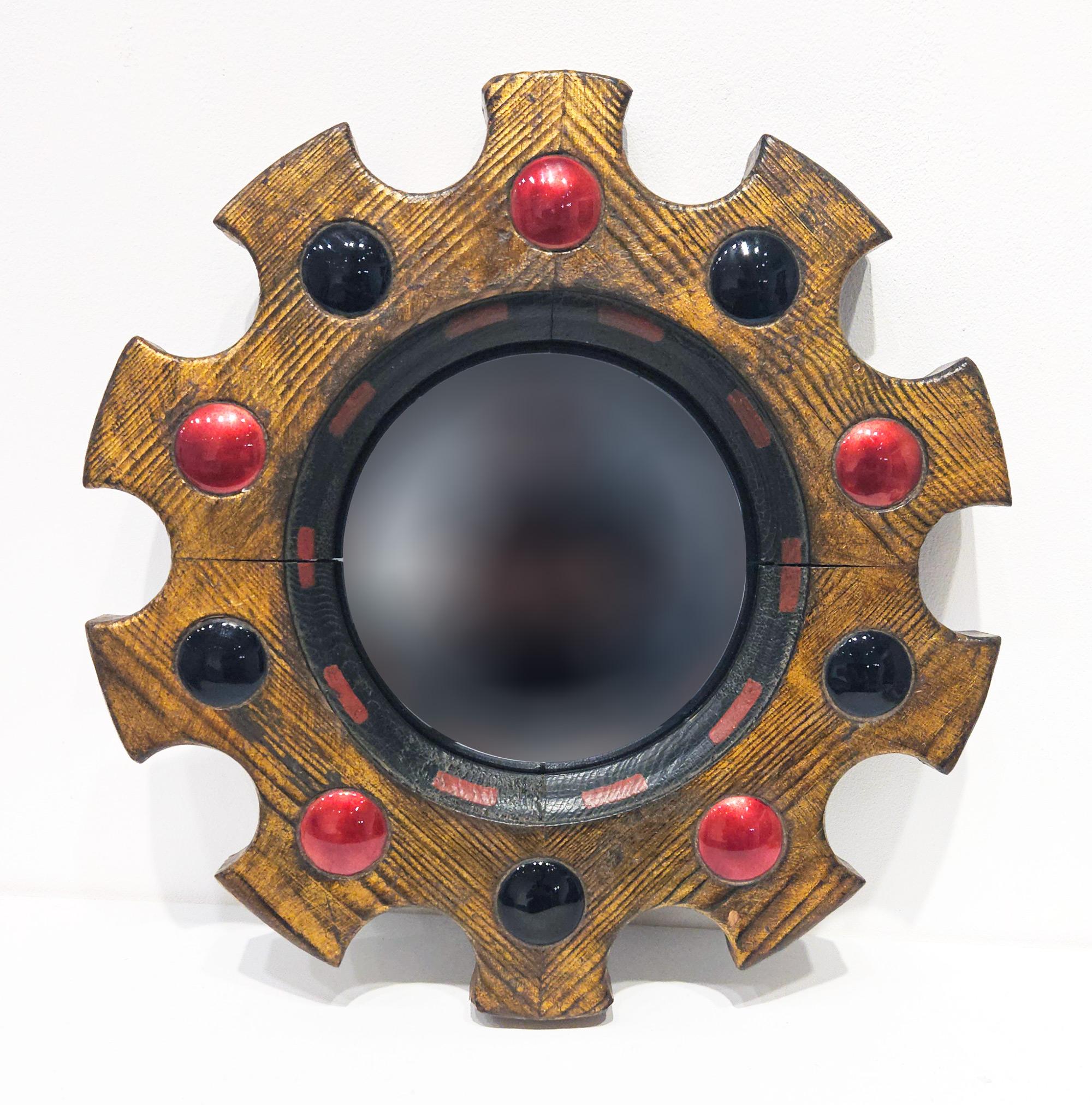 Mid Century 'Arnolfini' Convex Witches Enamel Sunburst Mirror, Spain, 1950s en vente 1