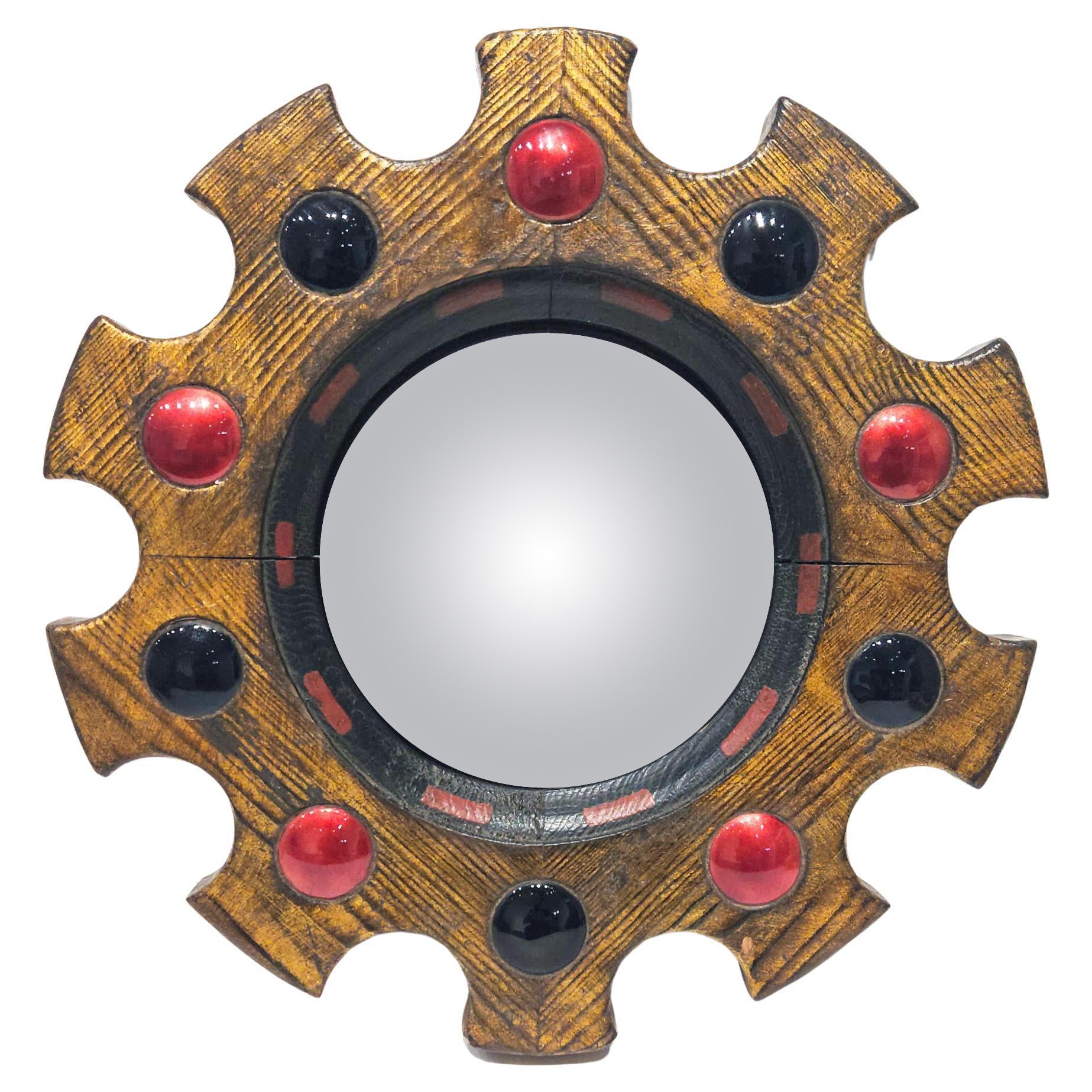 Mid Century 'Arnolfini' Convex Witches Enamel Sunburst Mirror, Spain, 1950s en vente
