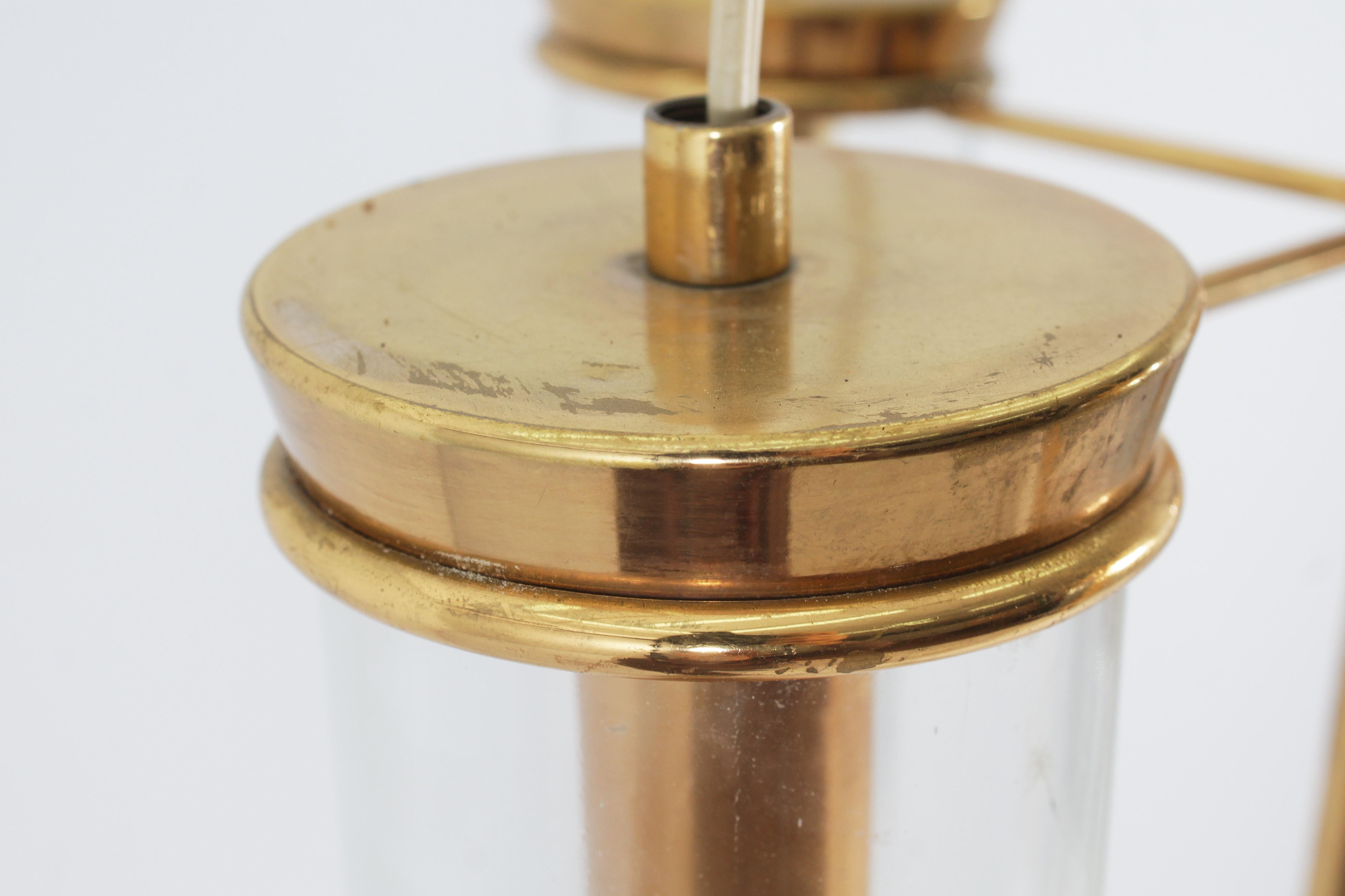 Mid-Century Arredoluce Monza (attr.) Brass and Glass Suspension Lamp 60s Italy For Sale 5