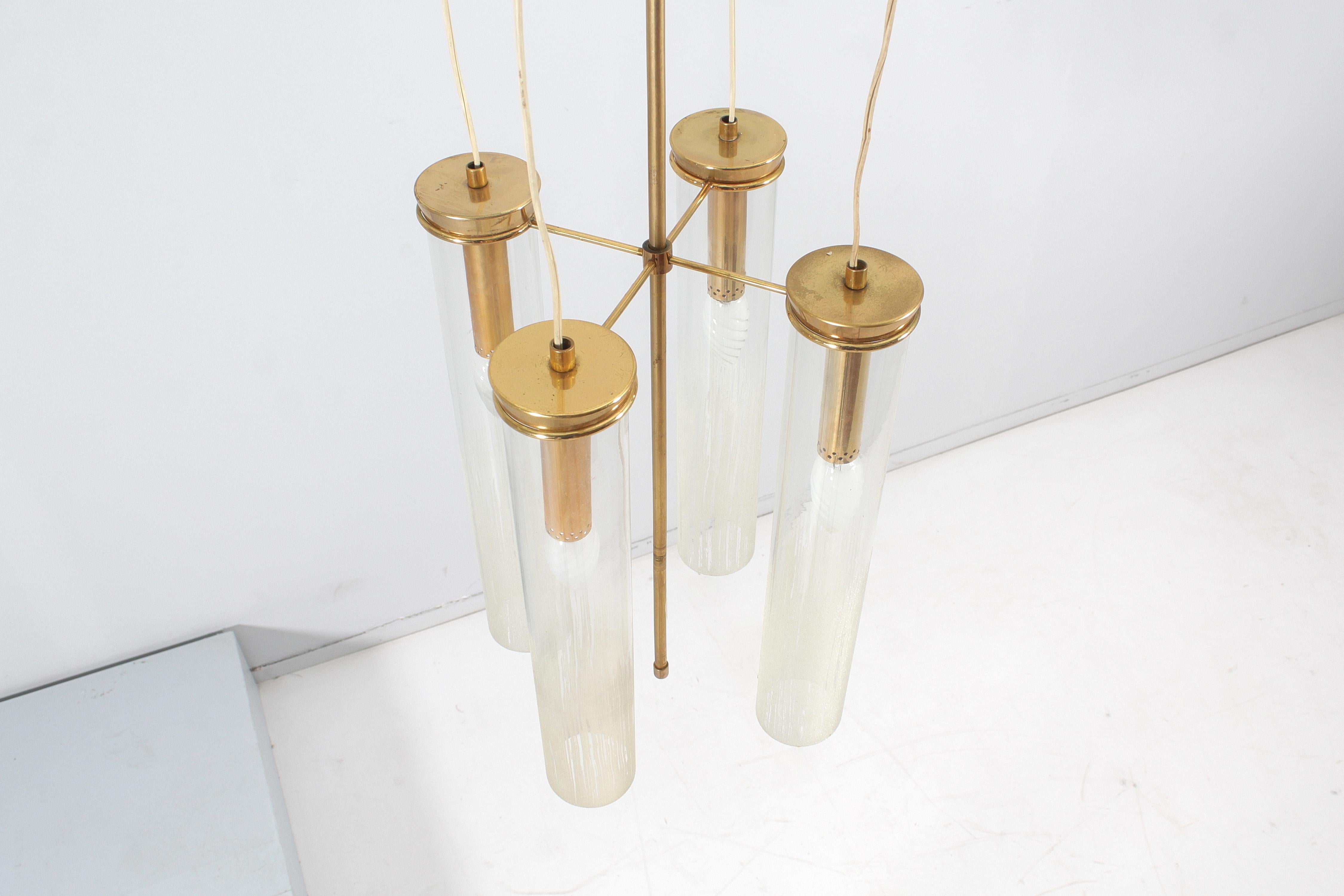 Mid-Century Arredoluce Monza (attr.) Brass and Glass Suspension Lamp 60s Italy For Sale 7