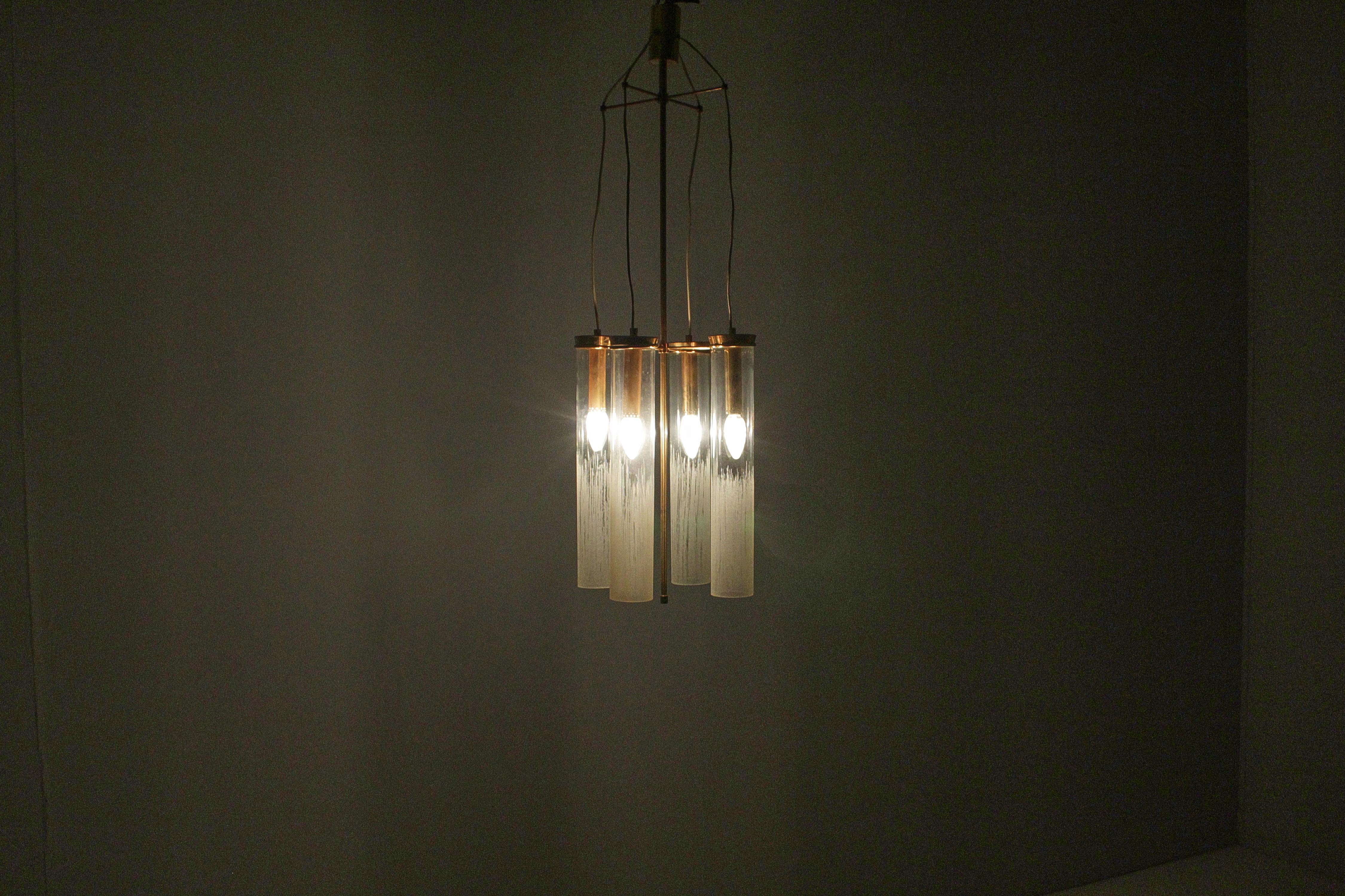 Mid-Century Arredoluce Monza (attr.) Brass and Glass Suspension Lamp 60s Italy For Sale 11