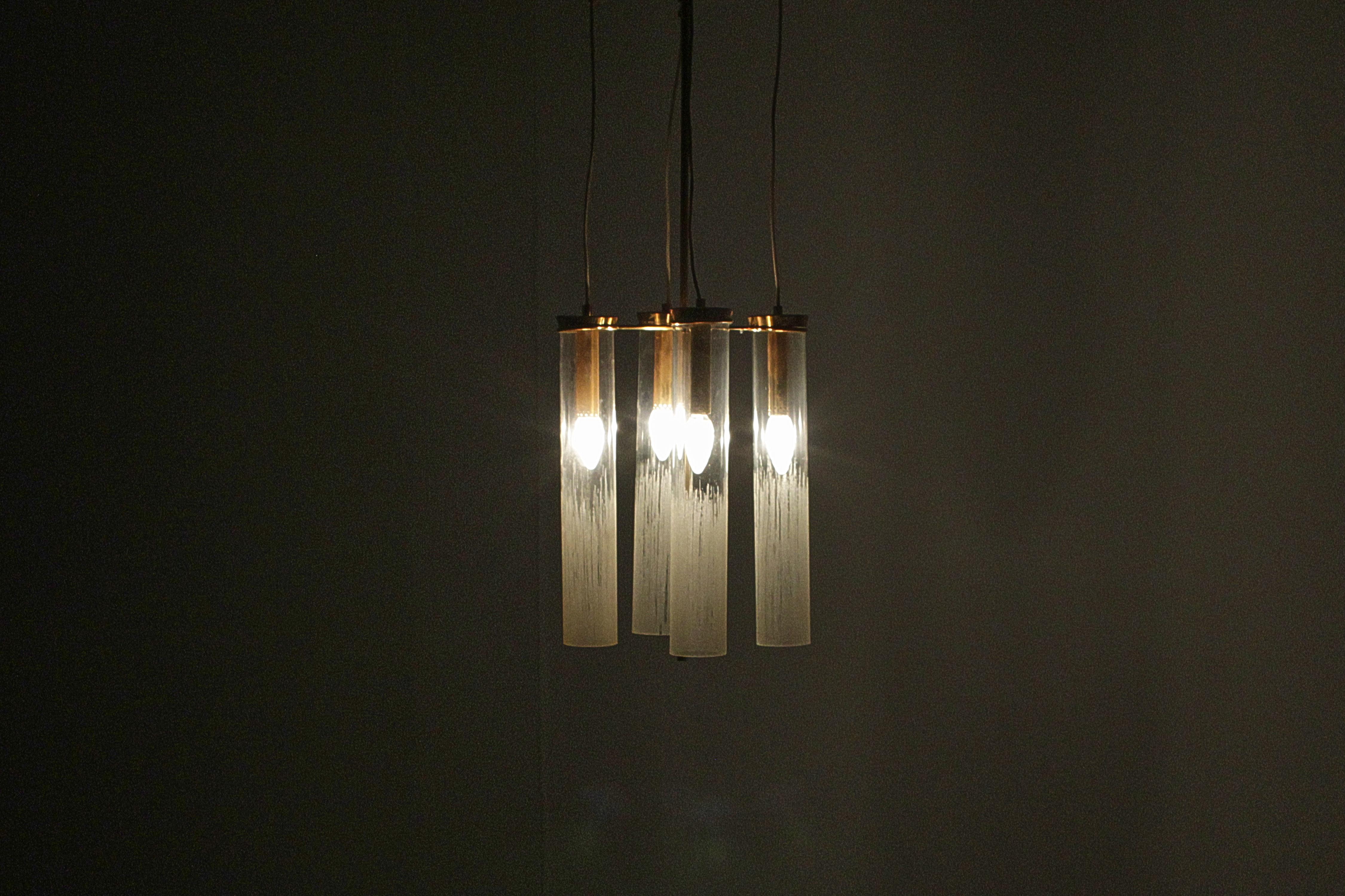 Mid-Century Arredoluce Monza (attr.) Brass and Glass Suspension Lamp 60s Italy For Sale 12