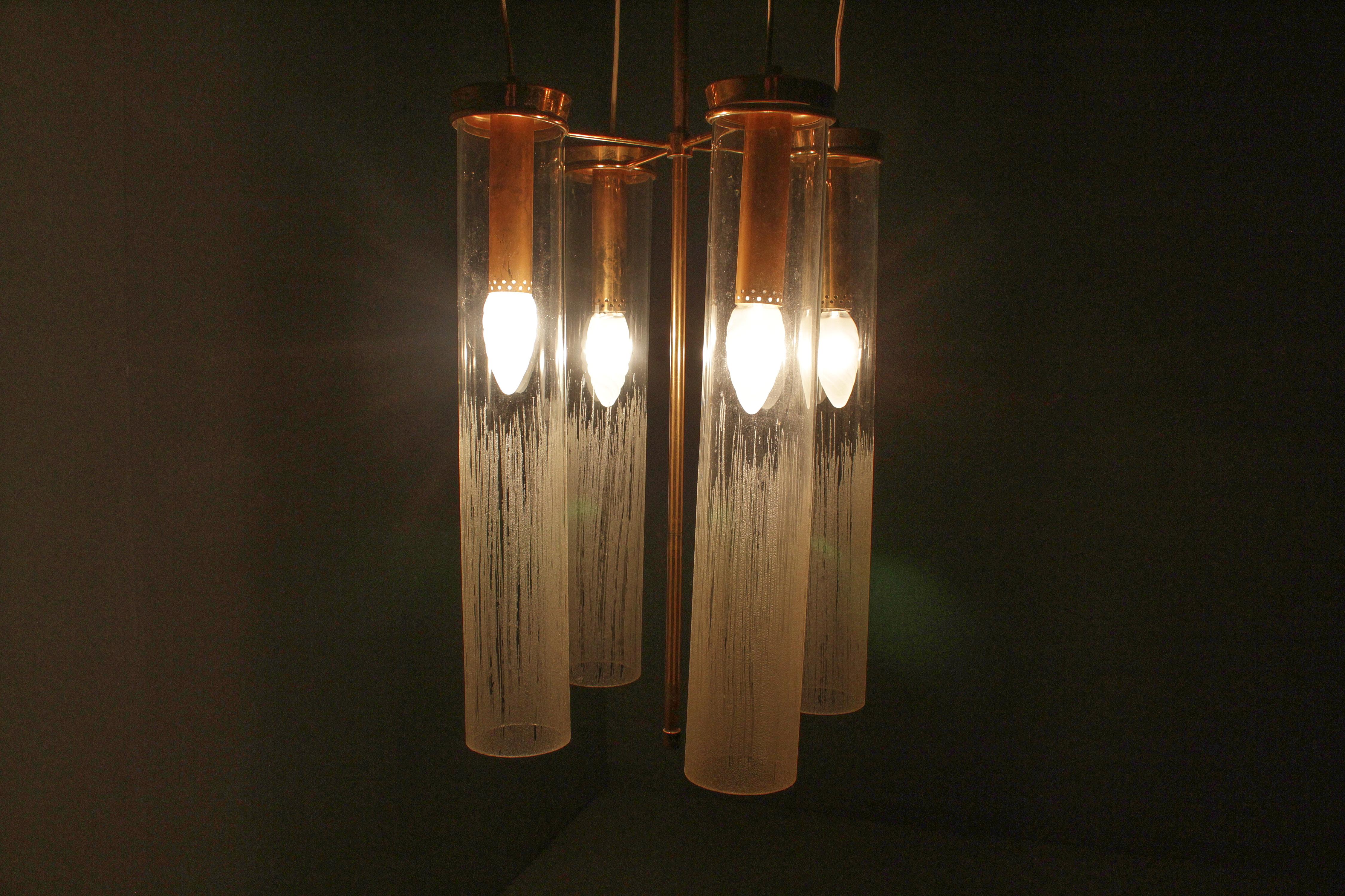 Mid-Century Arredoluce Monza (attr.) Brass and Glass Suspension Lamp 60s Italy For Sale 13