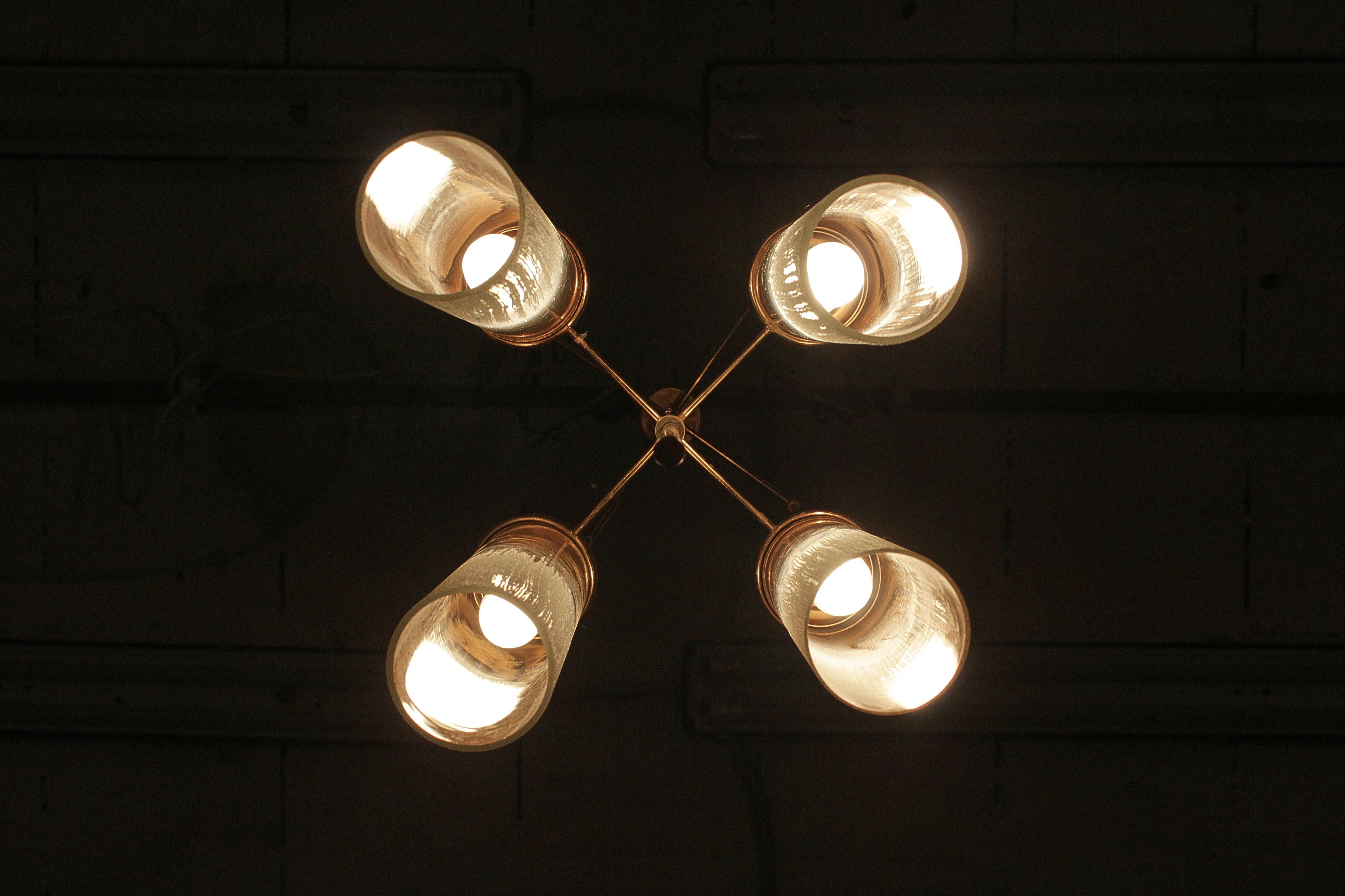 Mid-Century Arredoluce Monza (attr.) Brass and Glass Suspension Lamp 60s Italy For Sale 14