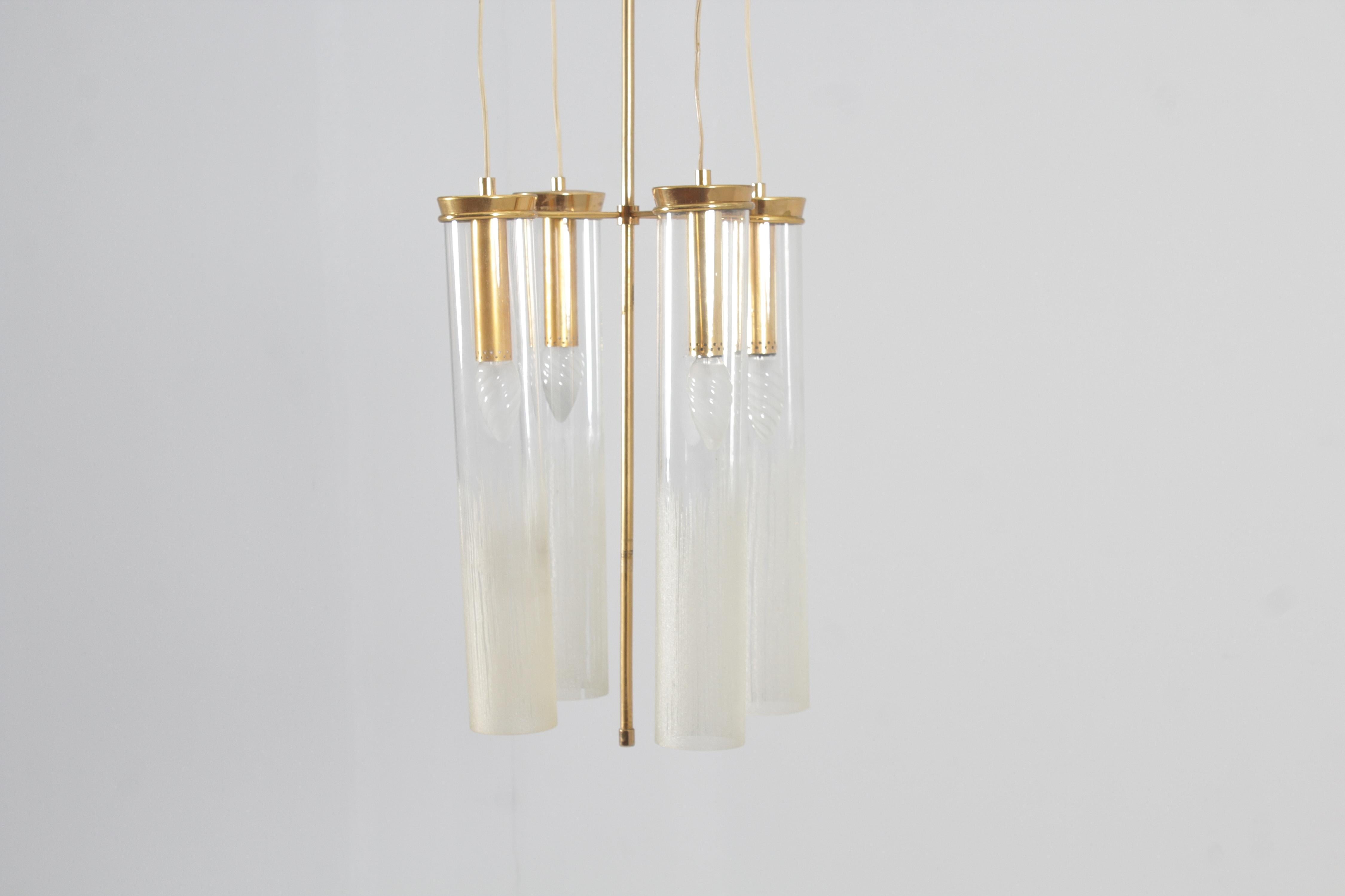 Mid-Century Modern Mid-Century Arredoluce Monza (attr.) Brass and Glass Suspension Lamp 60s Italy For Sale