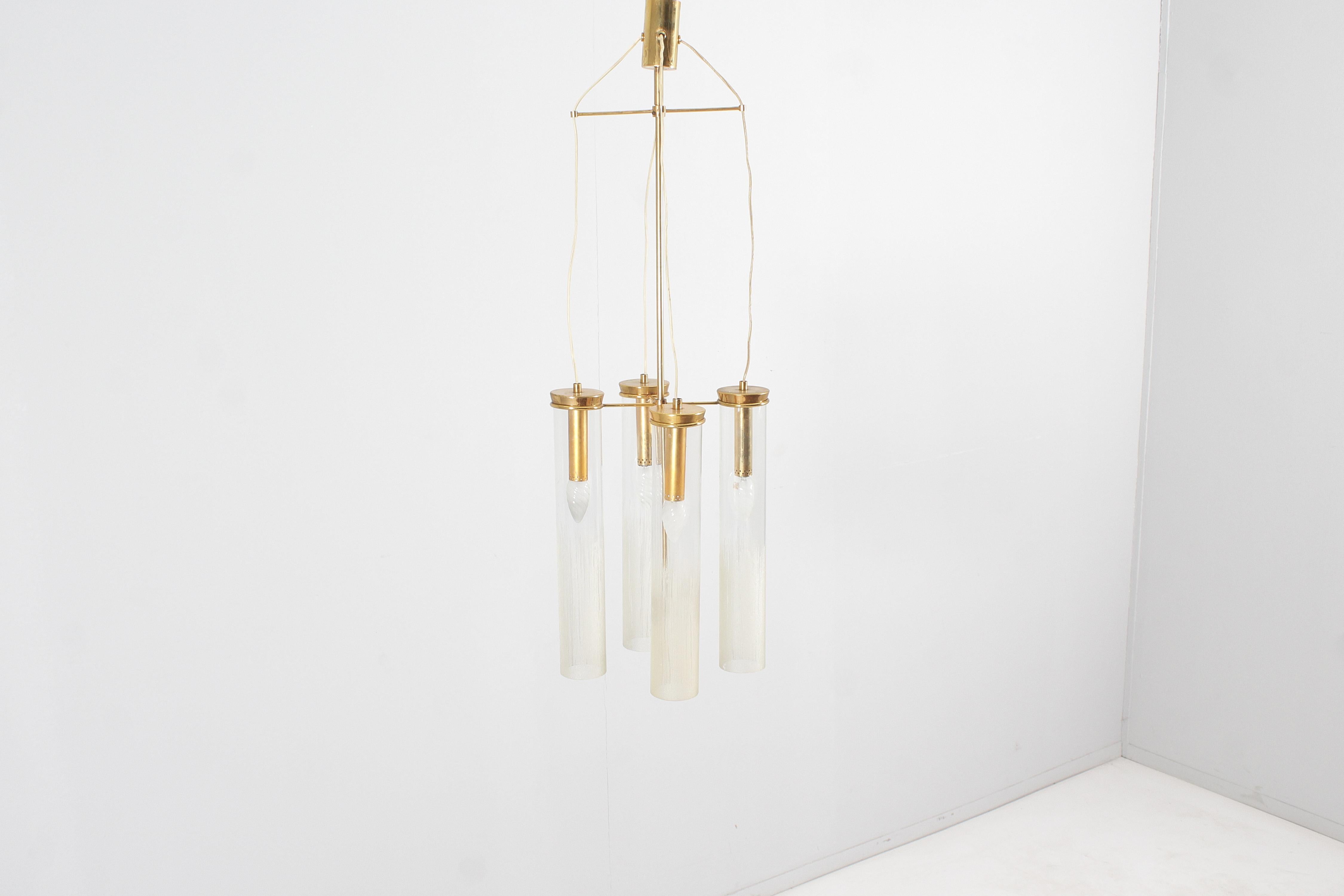 Italian Mid-Century Arredoluce Monza (attr.) Brass and Glass Suspension Lamp 60s Italy For Sale