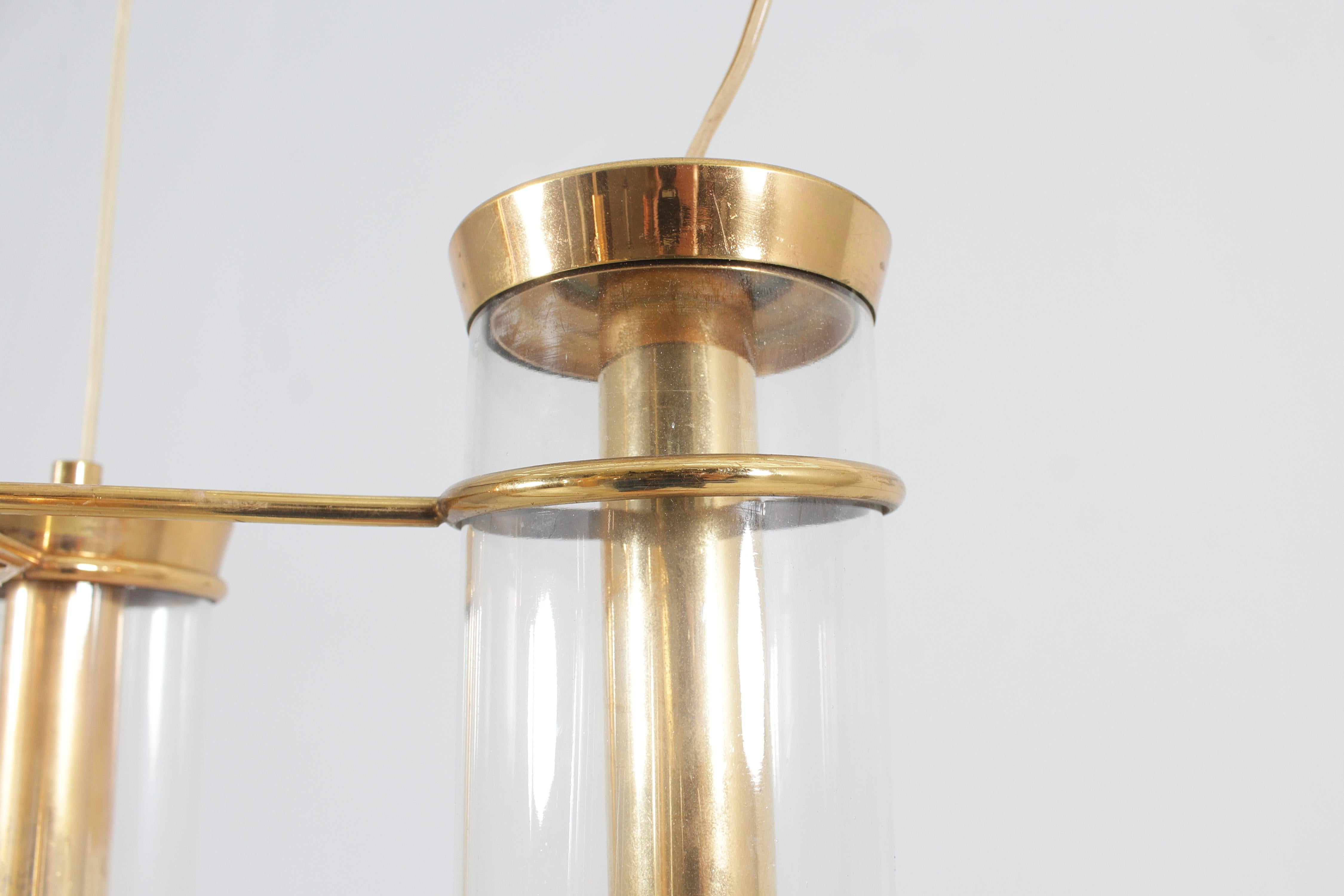 Mid-20th Century Mid-Century Arredoluce Monza (attr.) Brass and Glass Suspension Lamp 60s Italy For Sale