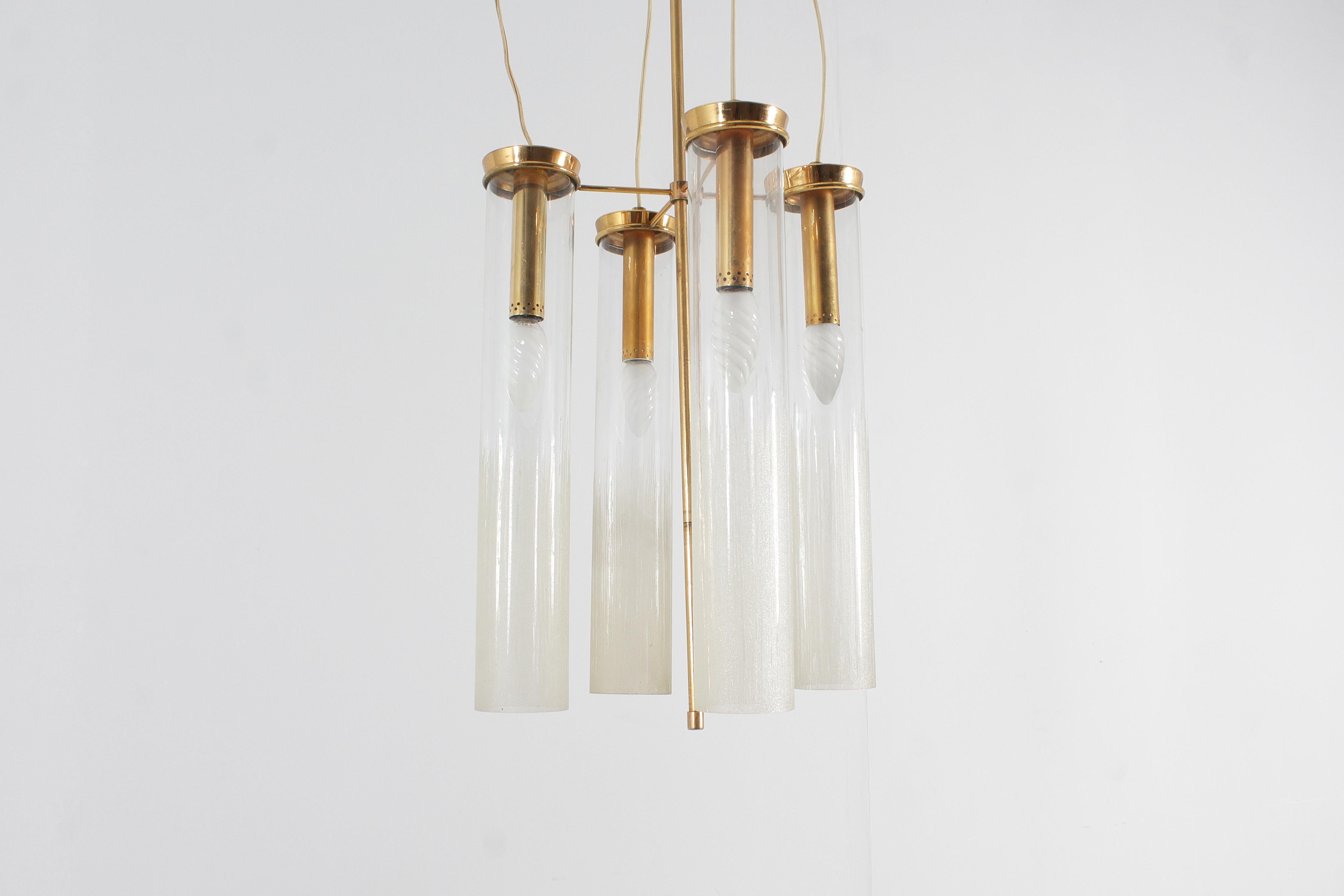 Mid-Century Arredoluce Monza (attr.) Brass and Glass Suspension Lamp 60s Italy For Sale 2