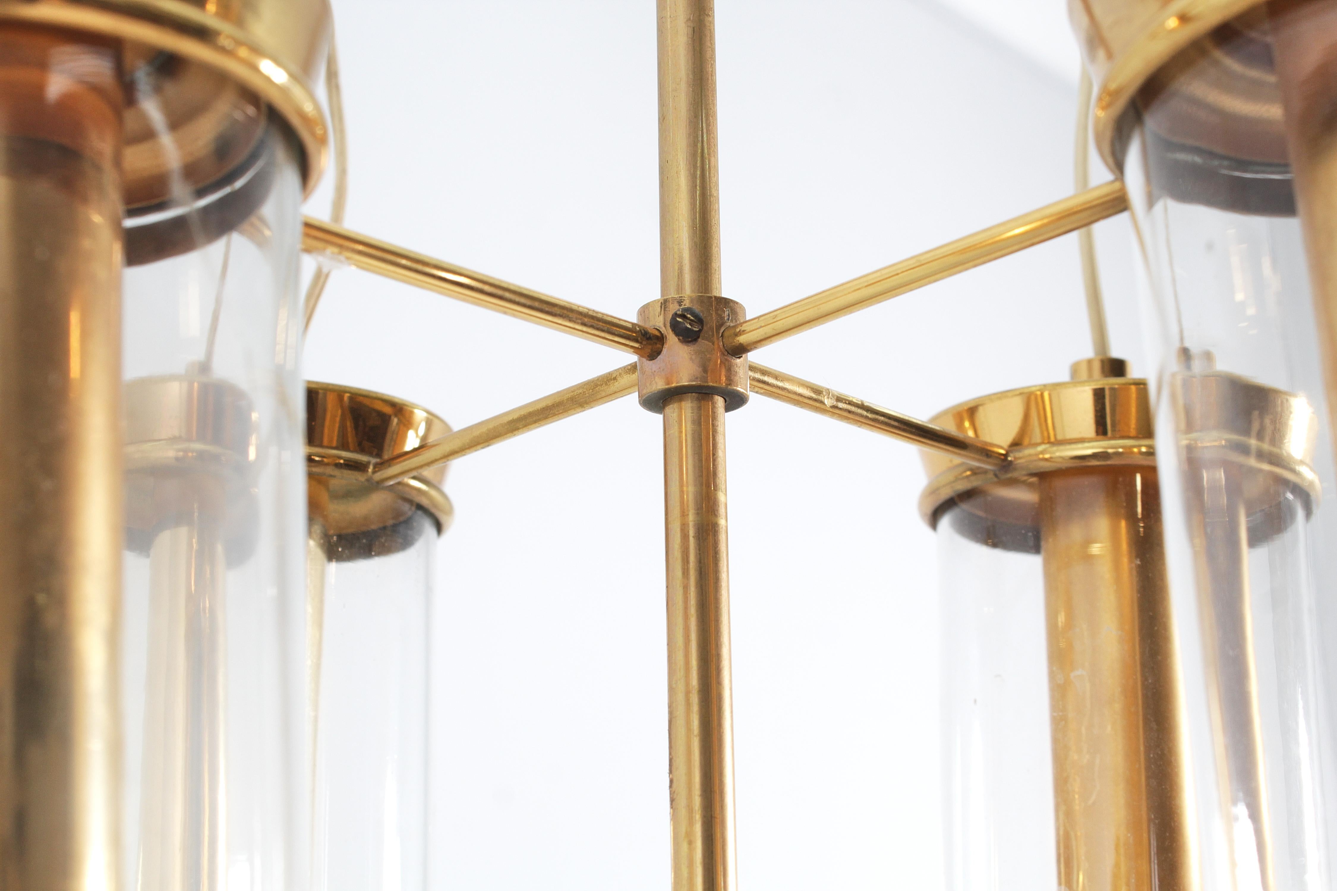 Mid-Century Arredoluce Monza (attr.) Brass and Glass Suspension Lamp 60s Italy For Sale 3