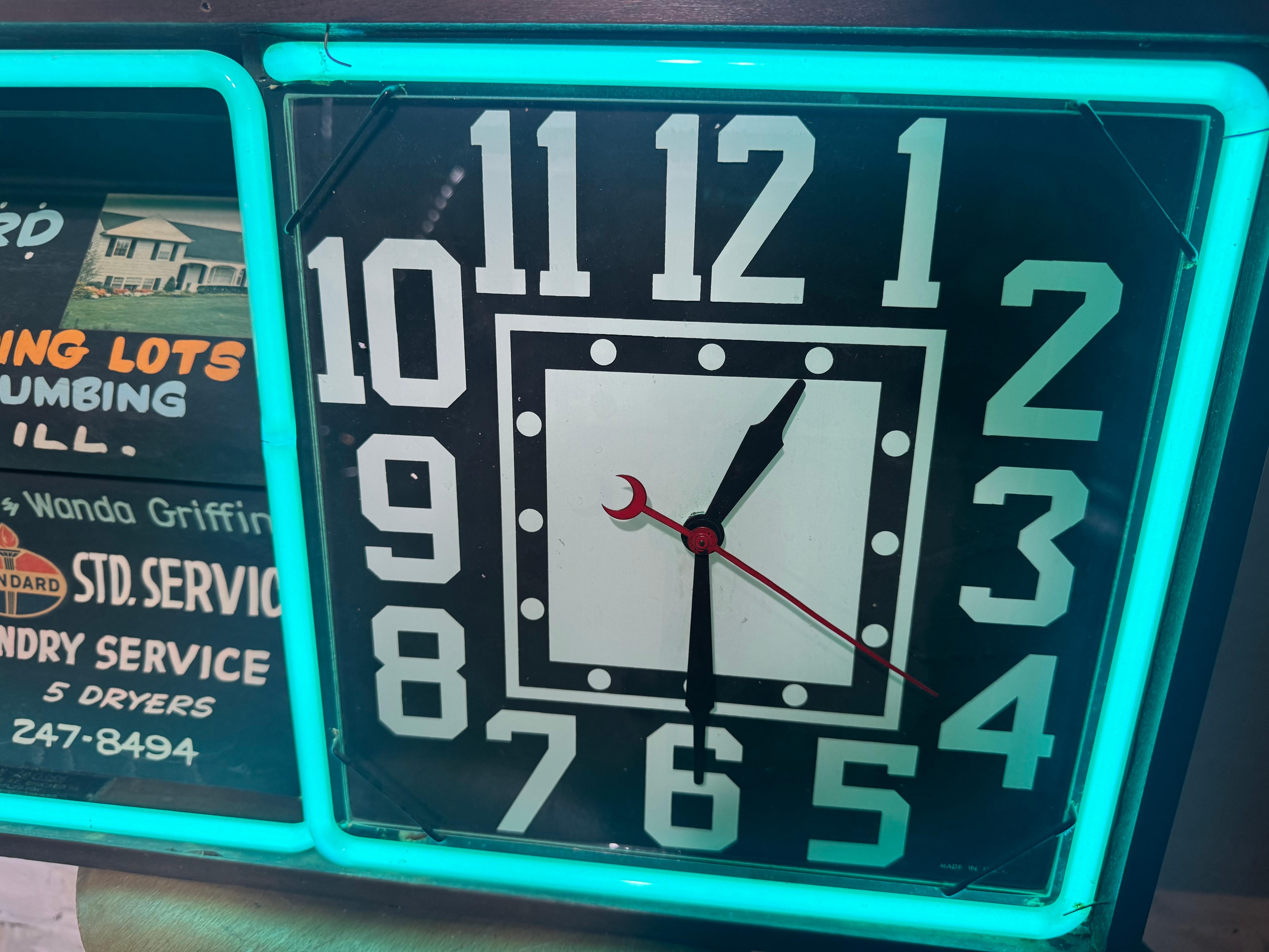 Reloj Publicitario Mid Century / Art dECO bLUE NEON Flip Estadounidense en venta