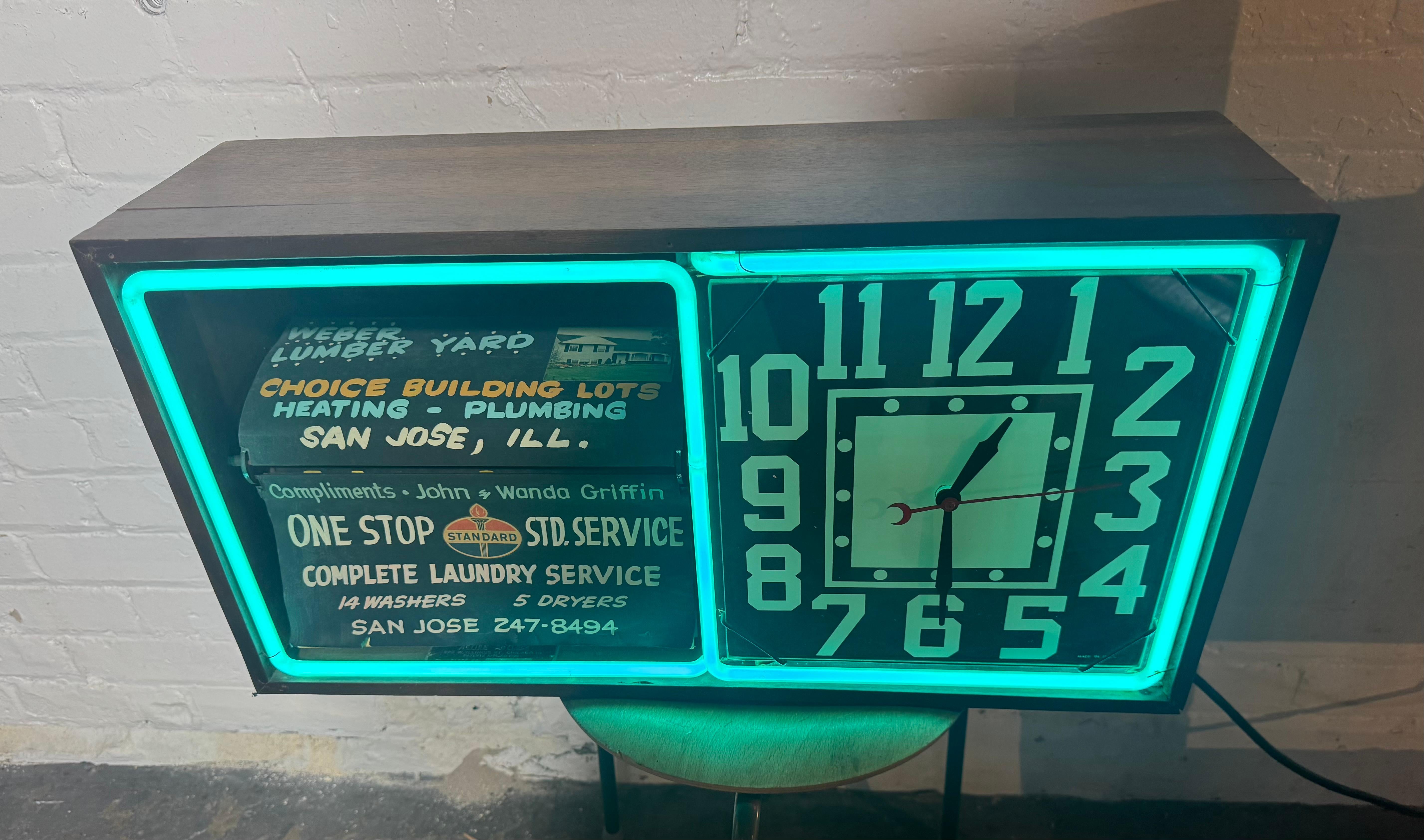 Reloj Publicitario Mid Century / Art dECO bLUE NEON Flip en Bueno estado para la venta en Buffalo, NY