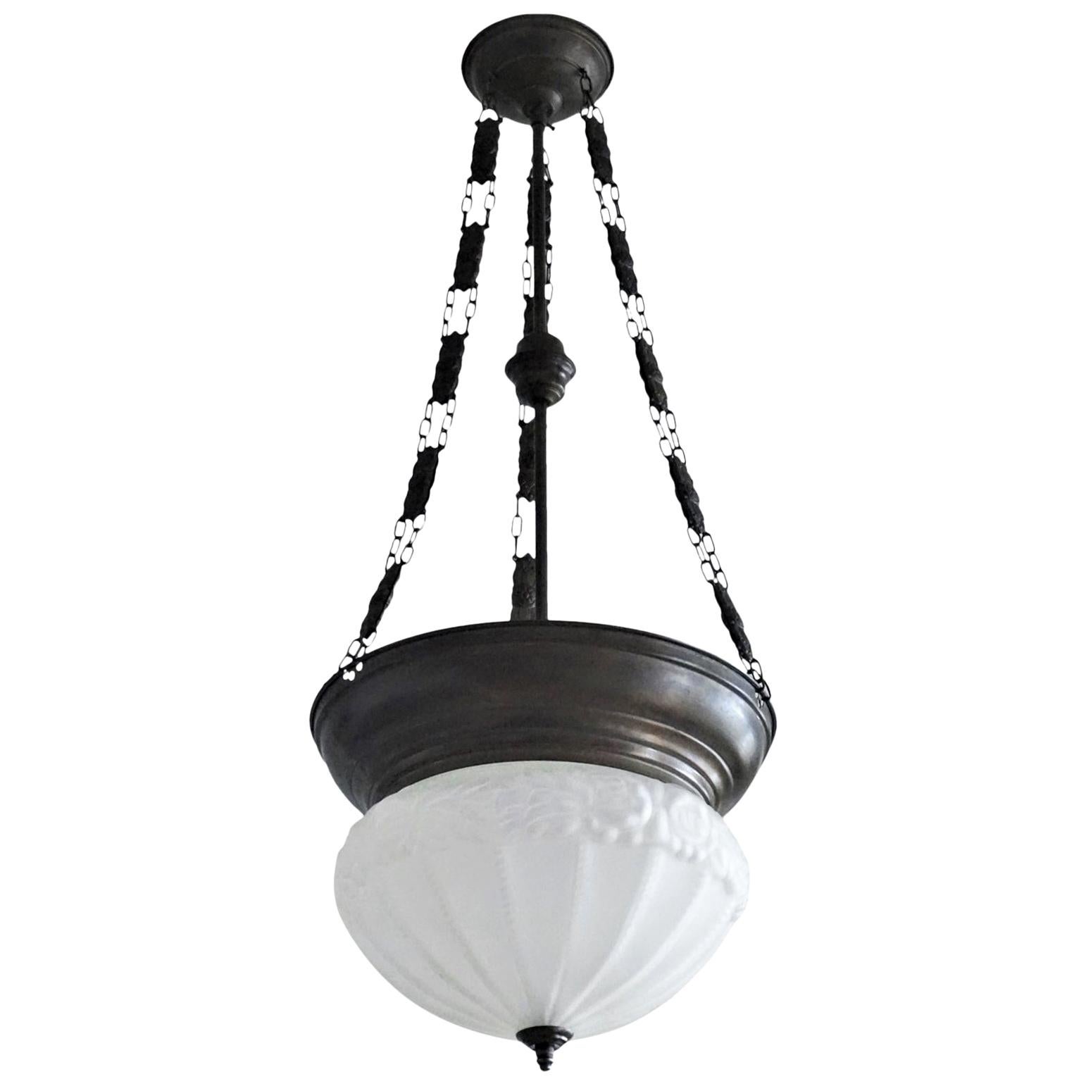 Rare and Excellent Condition Blue Glass and Chrome Metal Art Deco