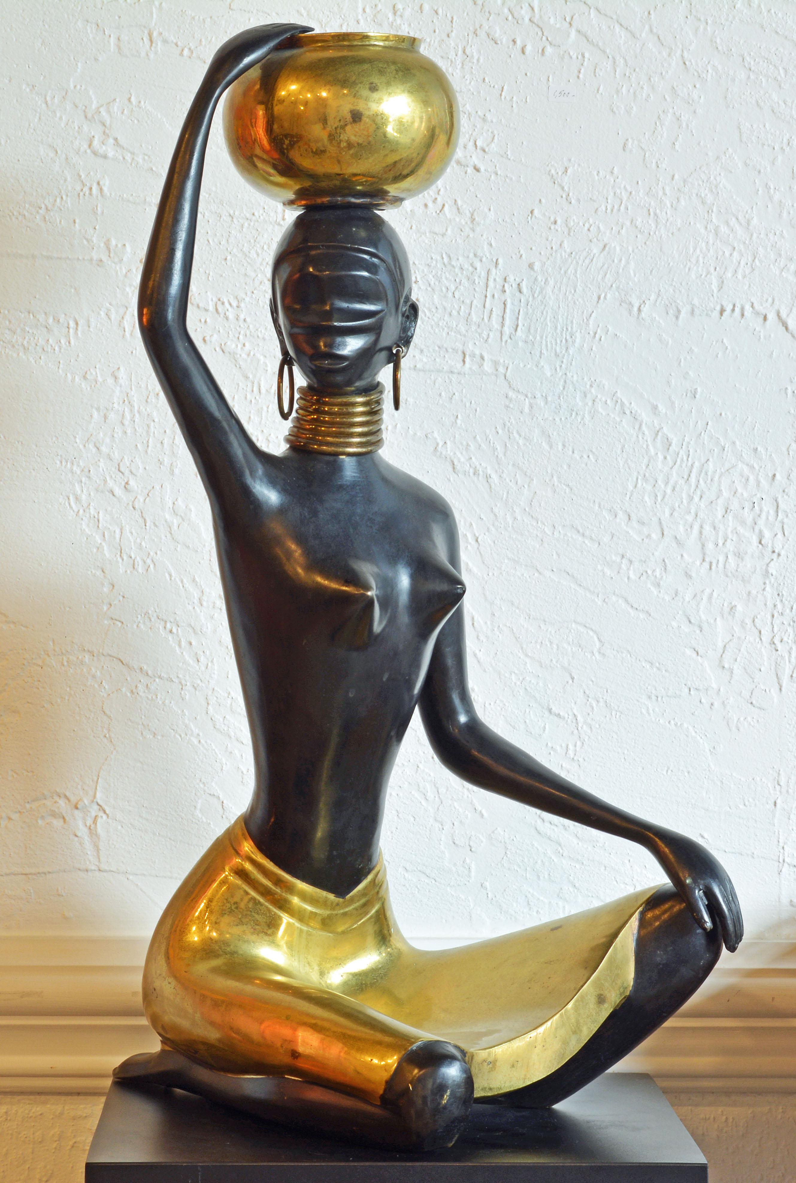 European Midcentury Art Deco Bronze and Brass Sculpture of a Young Woman, Hagenauer Style