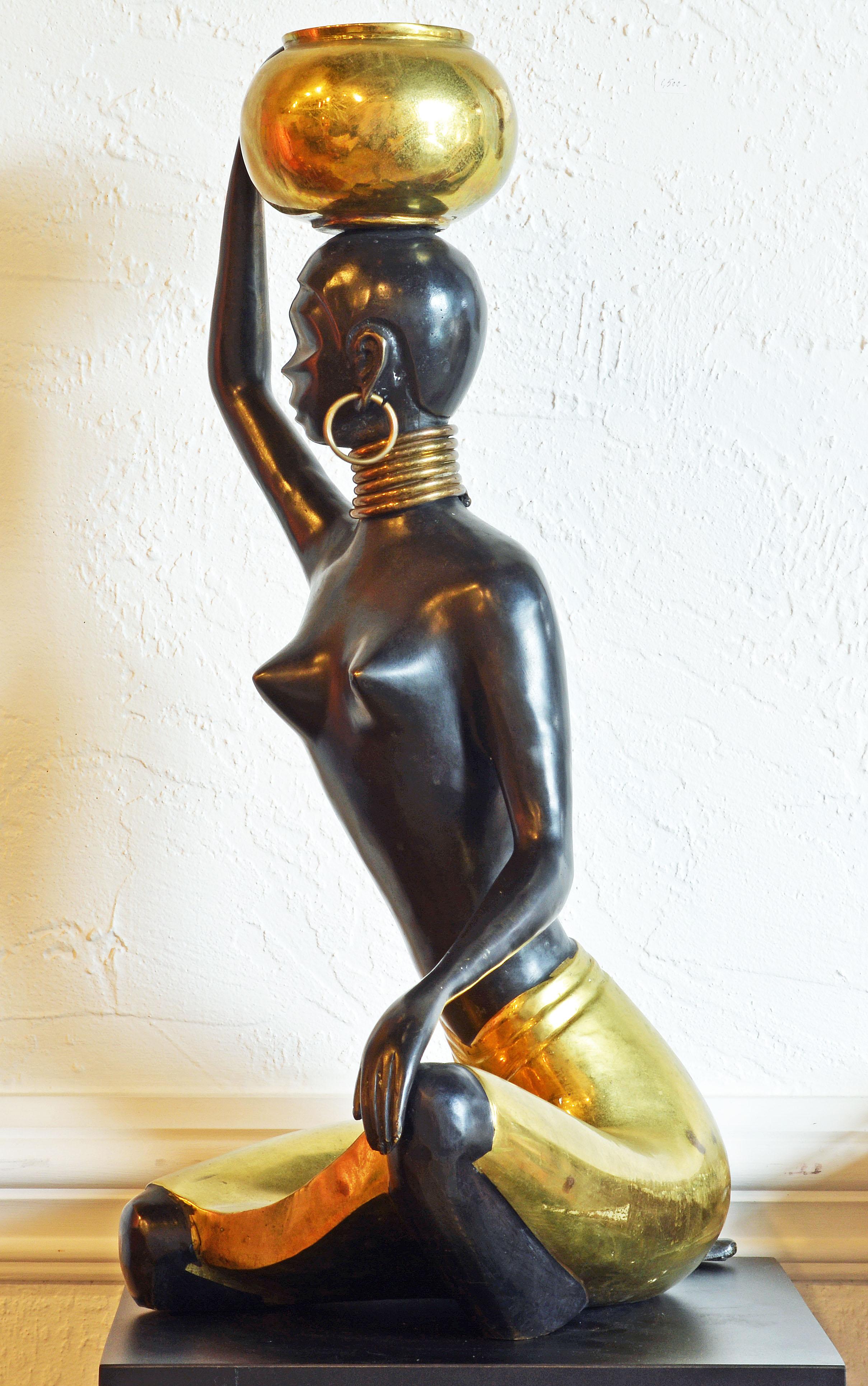 Midcentury Art Deco Bronze and Brass Sculpture of a Young Woman, Hagenauer Style In Good Condition In Ft. Lauderdale, FL