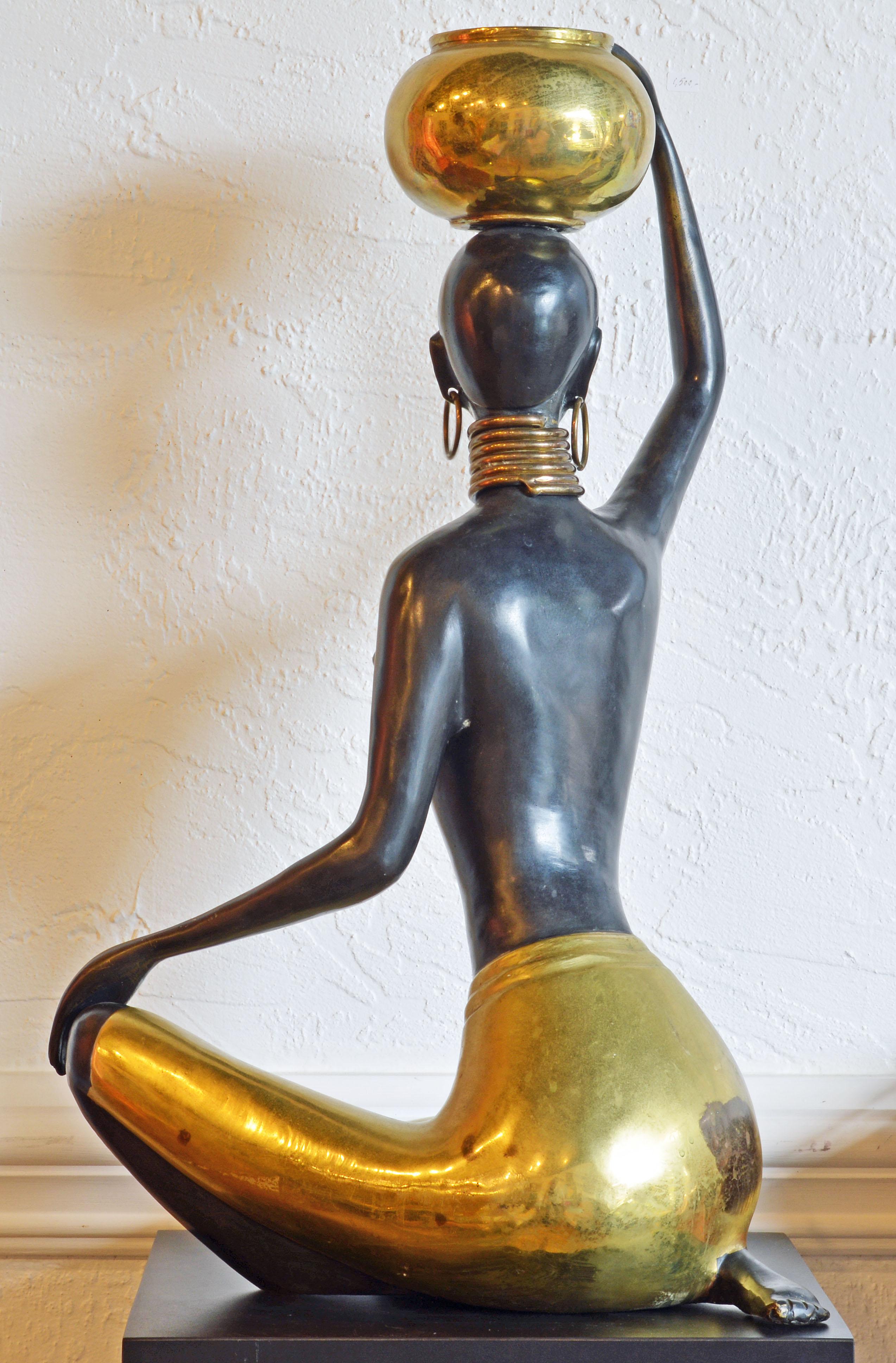 20th Century Midcentury Art Deco Bronze and Brass Sculpture of a Young Woman, Hagenauer Style