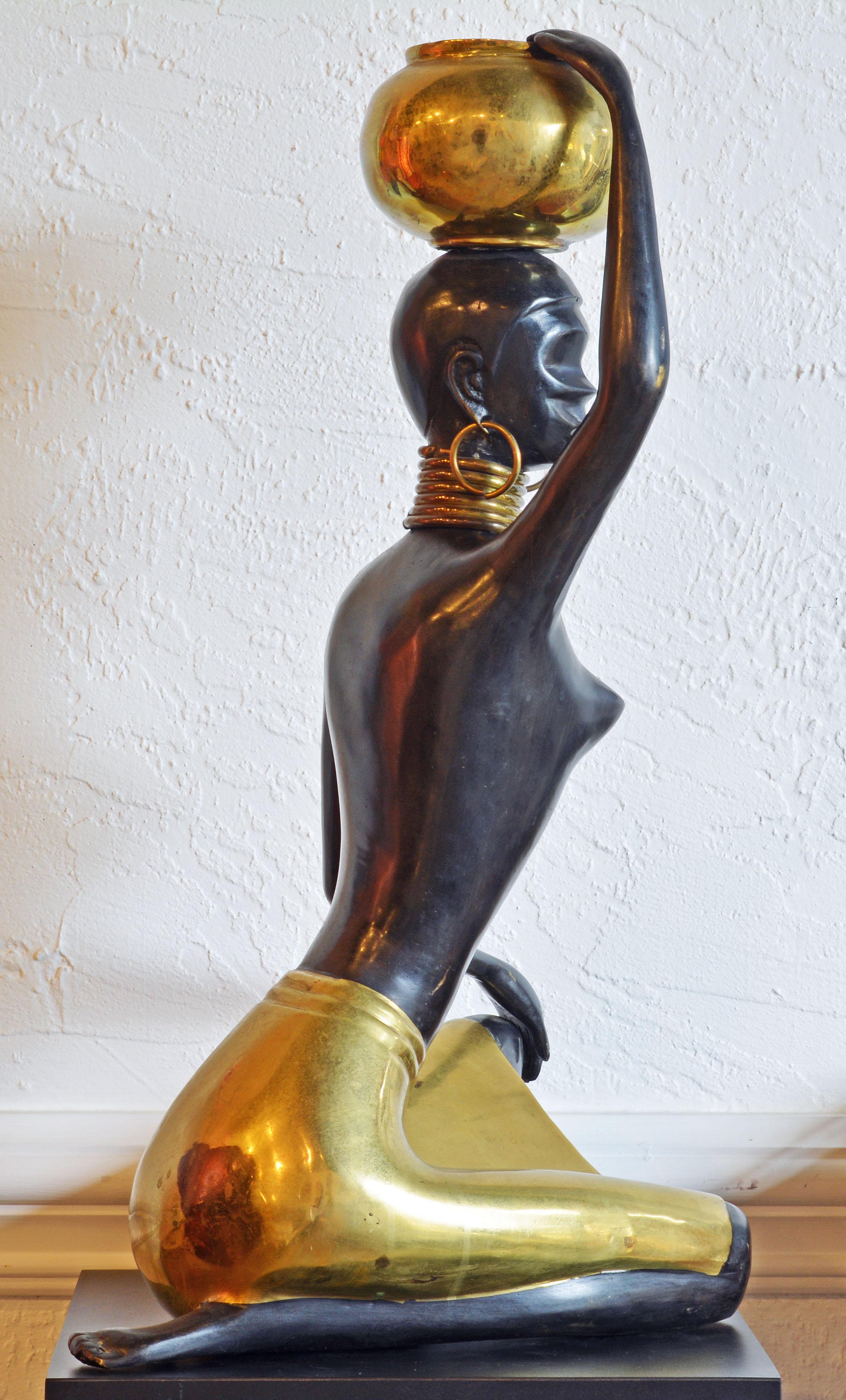 Midcentury Art Deco Bronze and Brass Sculpture of a Young Woman, Hagenauer Style 1