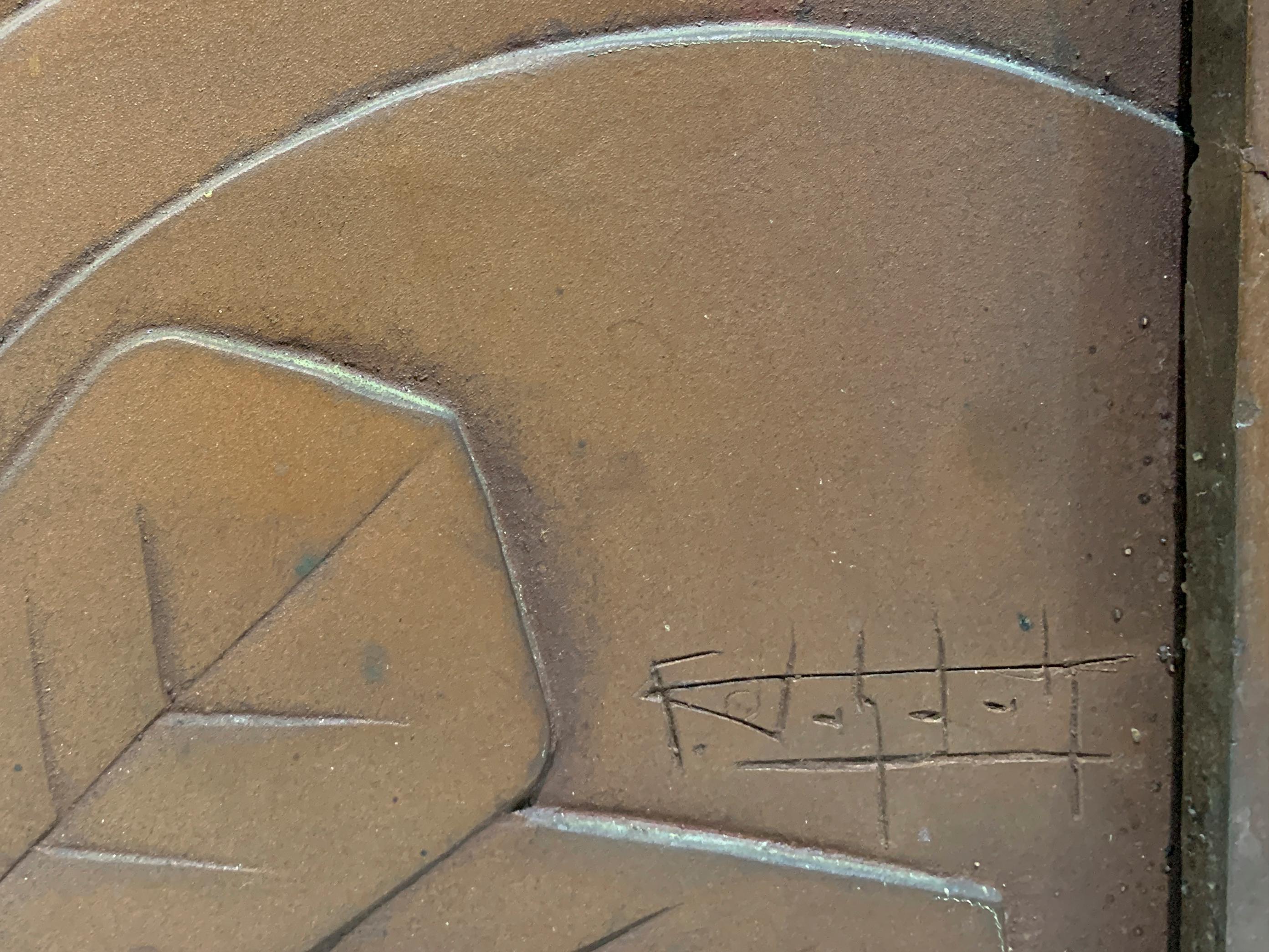 Mid Century Art Deco Engraved Wood Panel with a bronzed metallic finish For Sale 1