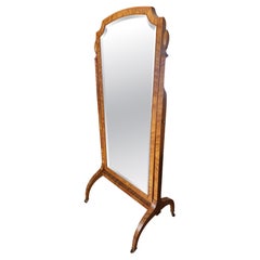 Mid Century Art Deco Golden Maple Cheval Mirror with Beveled Glass C1940