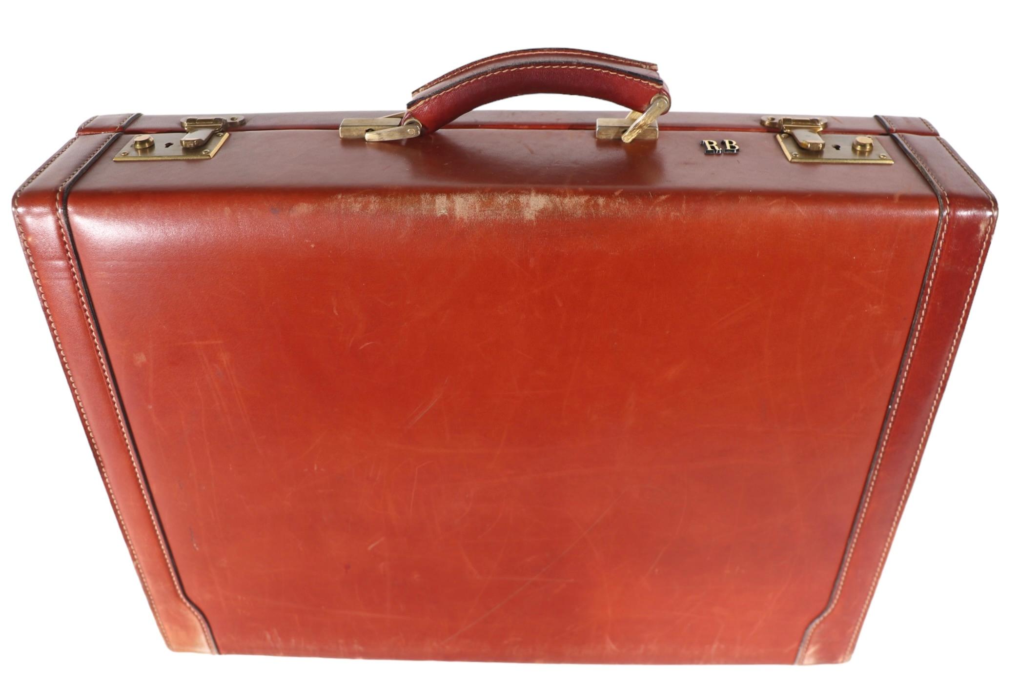  Mid Century Art Deco Hard Case Leather Attache Briefcase  after Bally, Hermes  For Sale 5