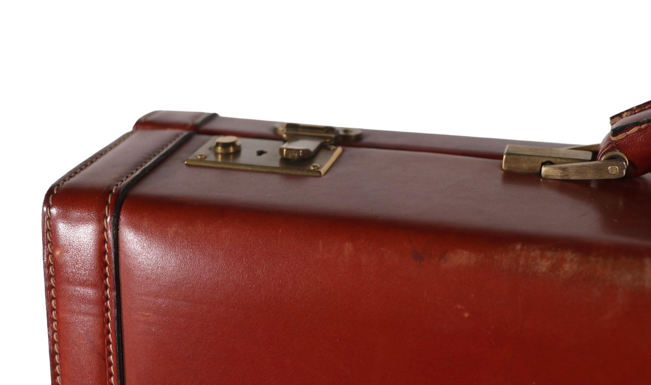  Mid Century Art Deco Hard Case Leather Attache Briefcase  after Bally, Hermes  For Sale 7