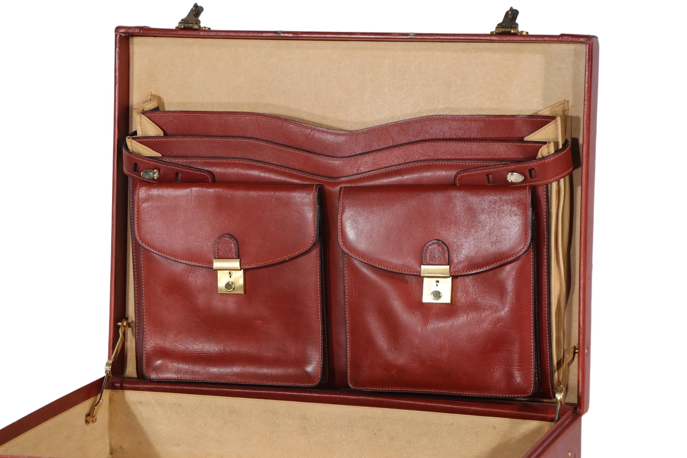  Mid Century Art Deco Hard Case Leather Attache Briefcase  after Bally, Hermes  For Sale 10