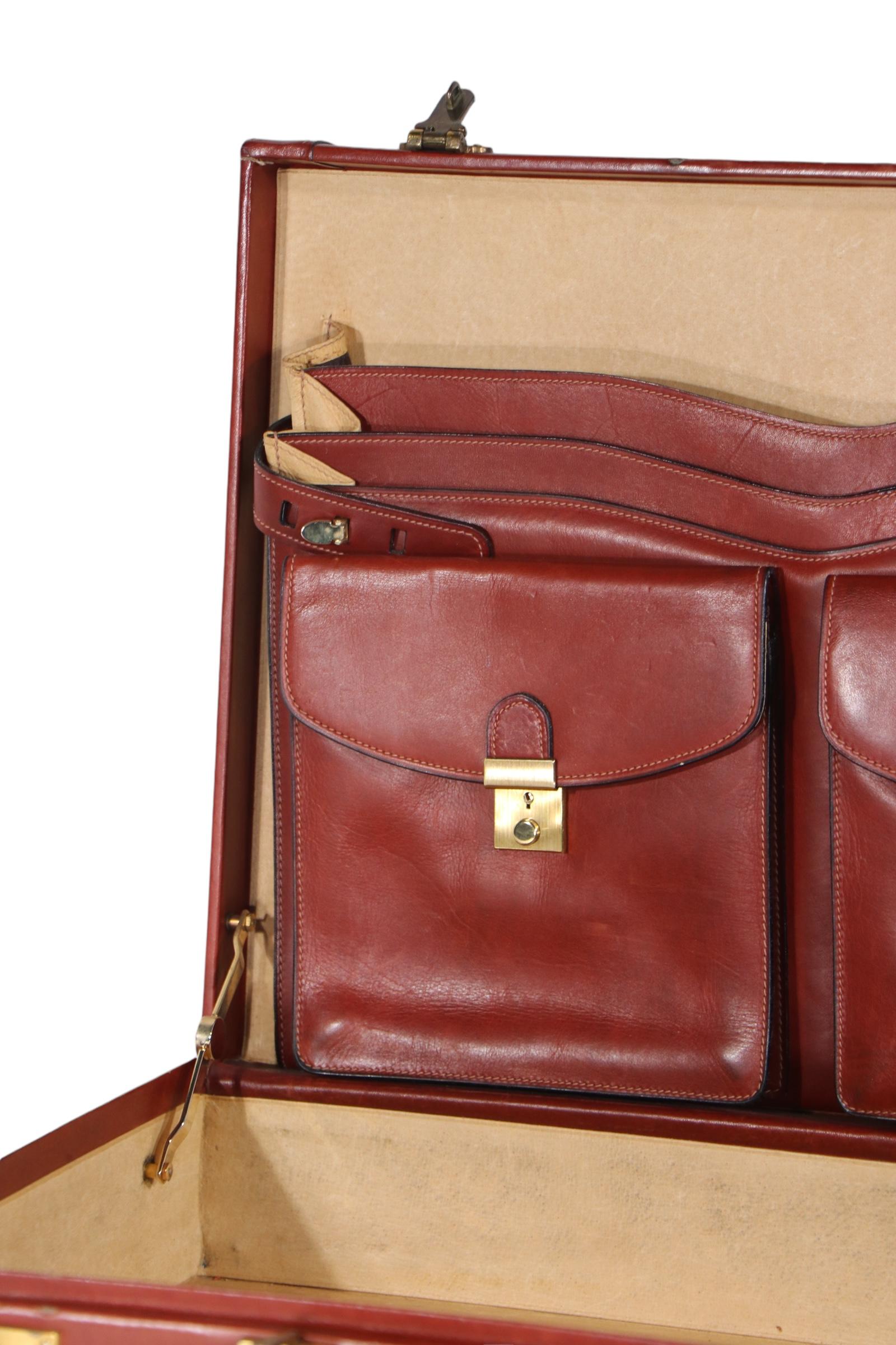  Mid Century Art Deco Hard Case Leather Attache Briefcase  after Bally, Hermes  For Sale 11