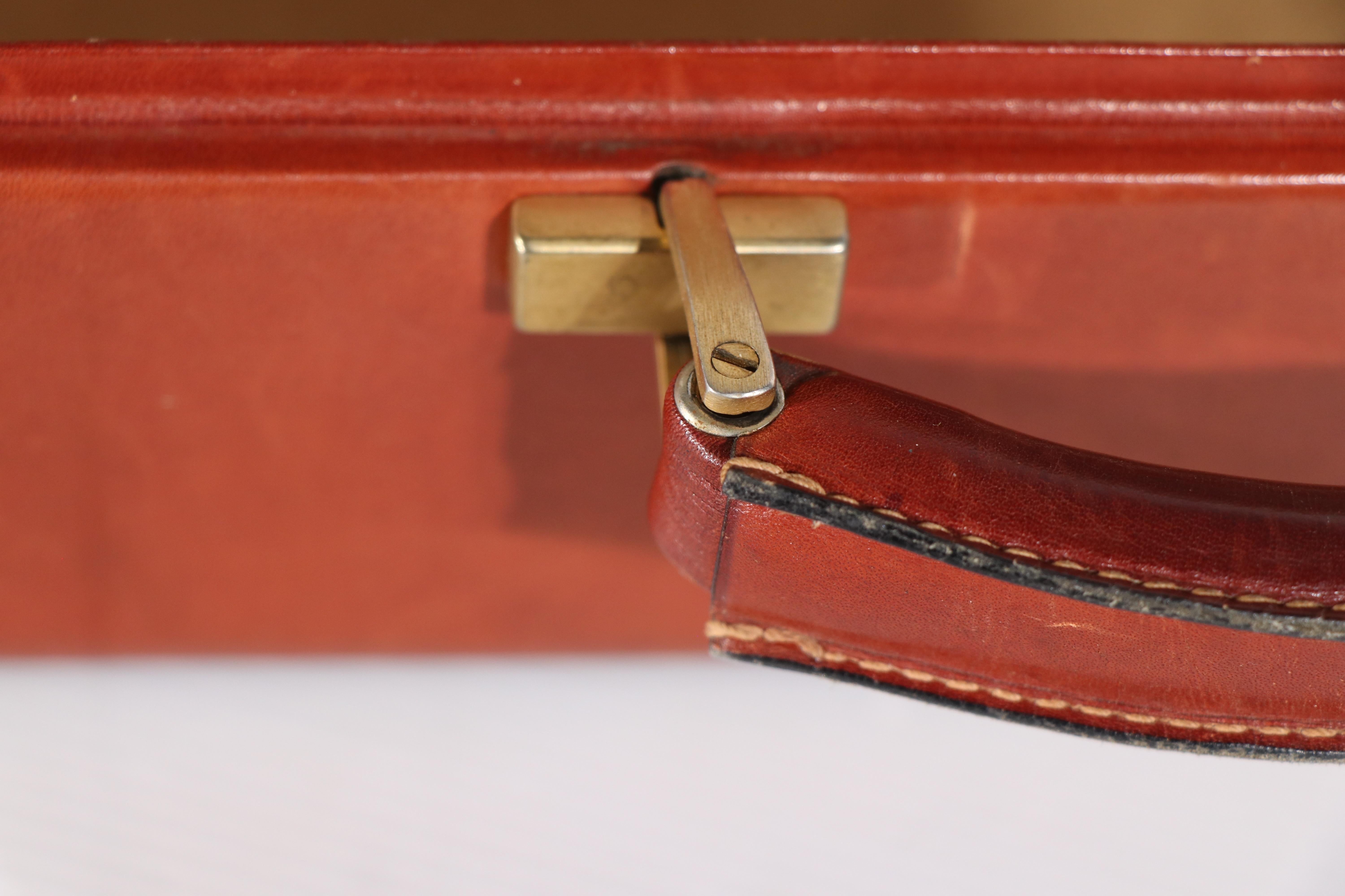 American  Mid Century Art Deco Hard Case Leather Attache Briefcase  after Bally, Hermes  For Sale
