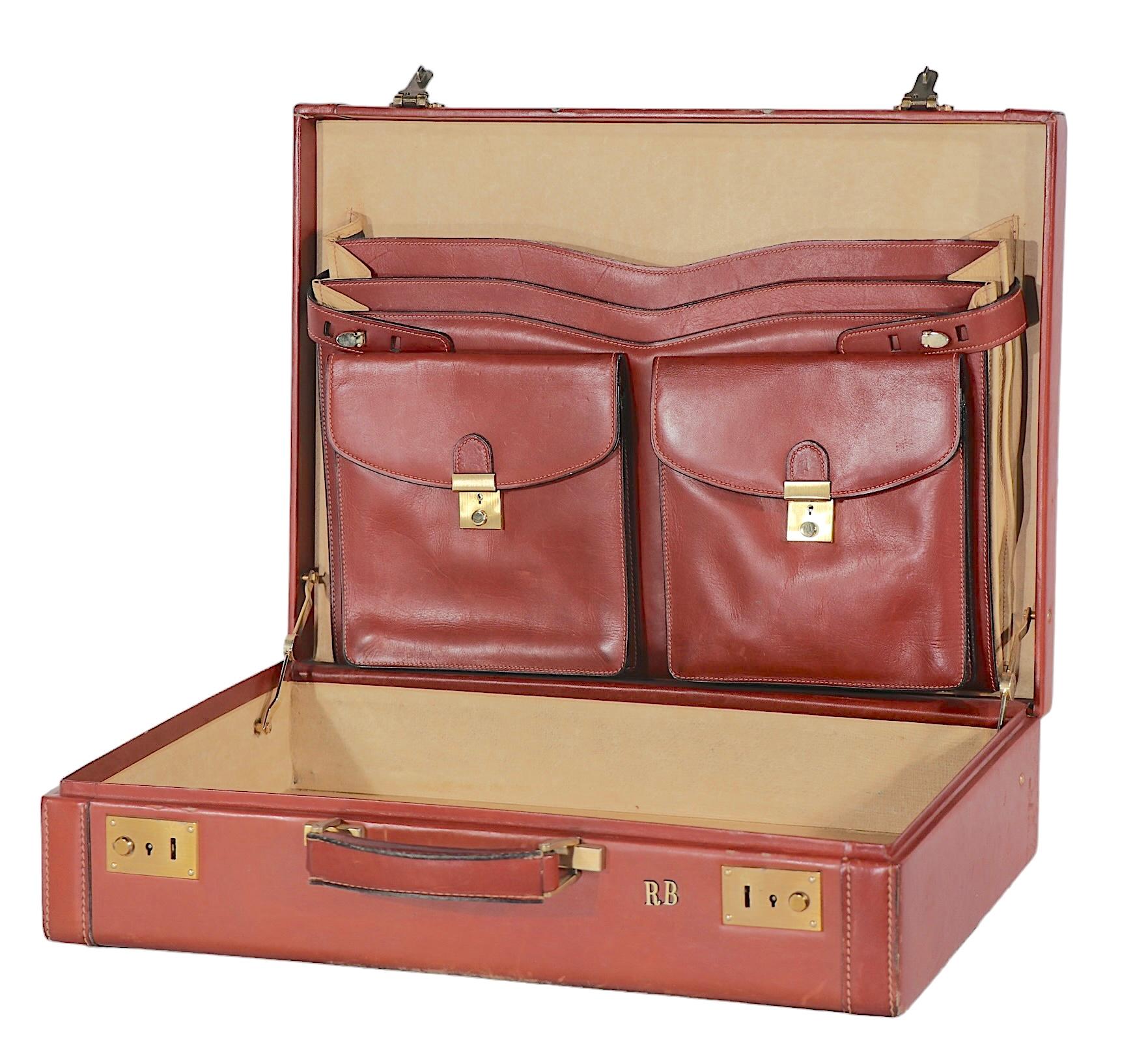  Mid Century Art Deco Hard Case Leather Attache Briefcase  after Bally, Hermes  In Good Condition For Sale In New York, NY