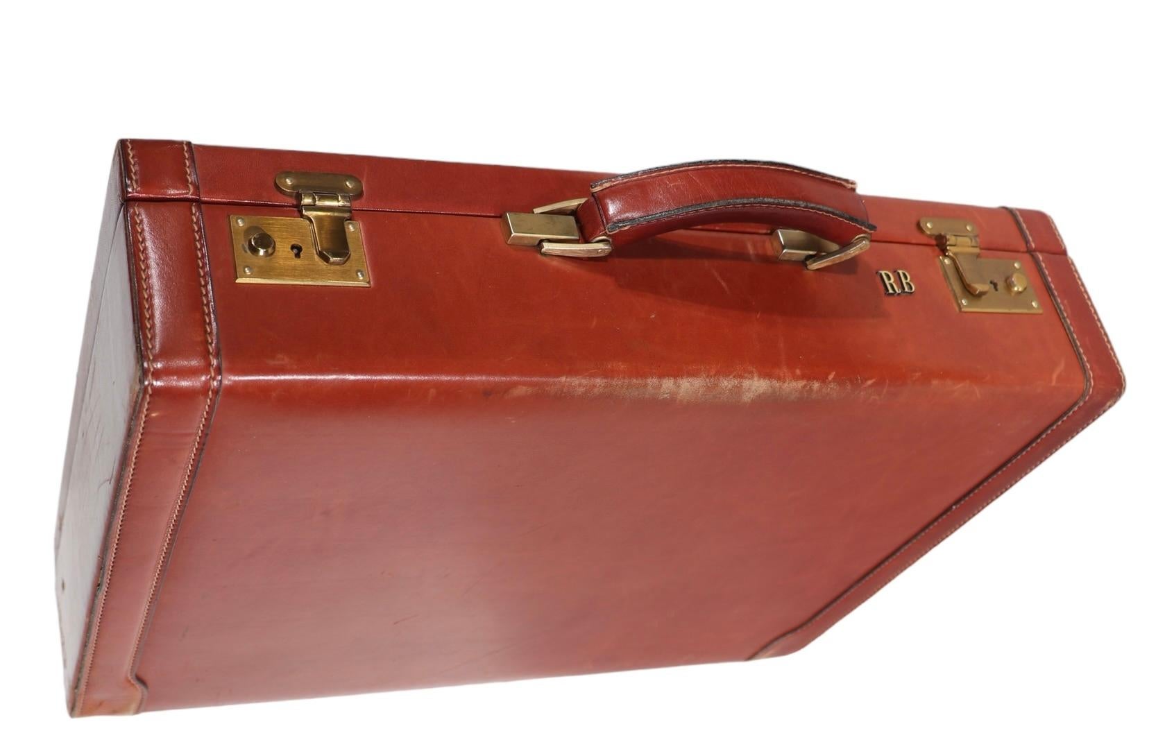 20th Century  Mid Century Art Deco Hard Case Leather Attache Briefcase  after Bally, Hermes  For Sale