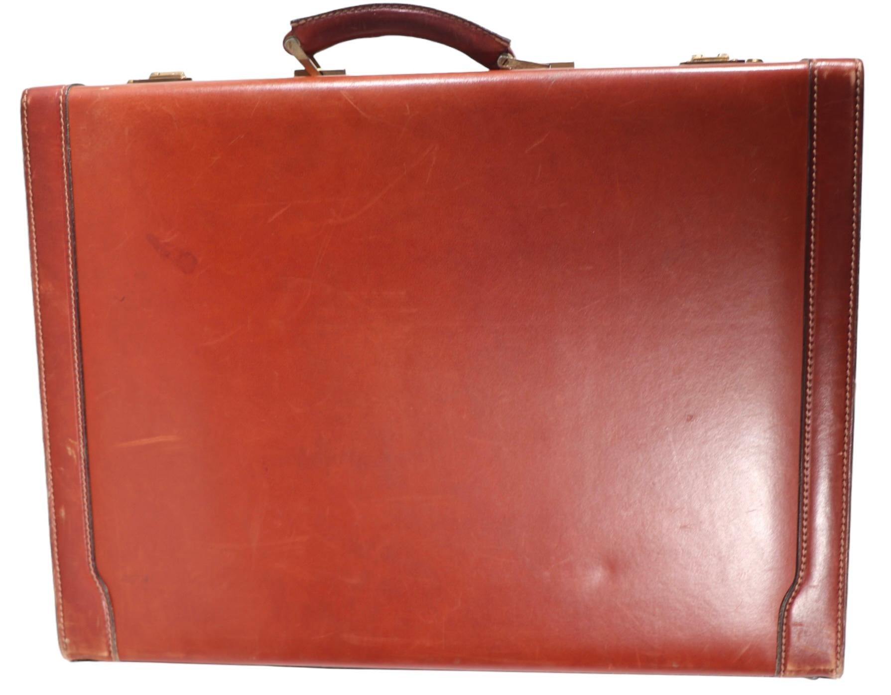  Mid Century Art Deco Hard Case Leather Attache Briefcase  after Bally, Hermes  For Sale 1