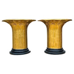 Mid-Century Art Deco Inspired Gilt & Black Lacquer Console Tables - Pair
