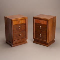 Mid-Century Art-Deco Nightstand End Tables in Laurel Wood & Gold Hardware, Pair