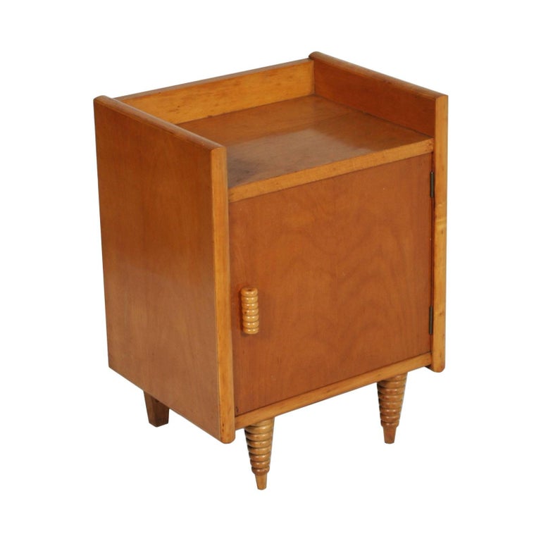 Midcentury Art Deco Nightstand, Gio Ponti Attributed, Blond Walnut Wax Polished For Sale
